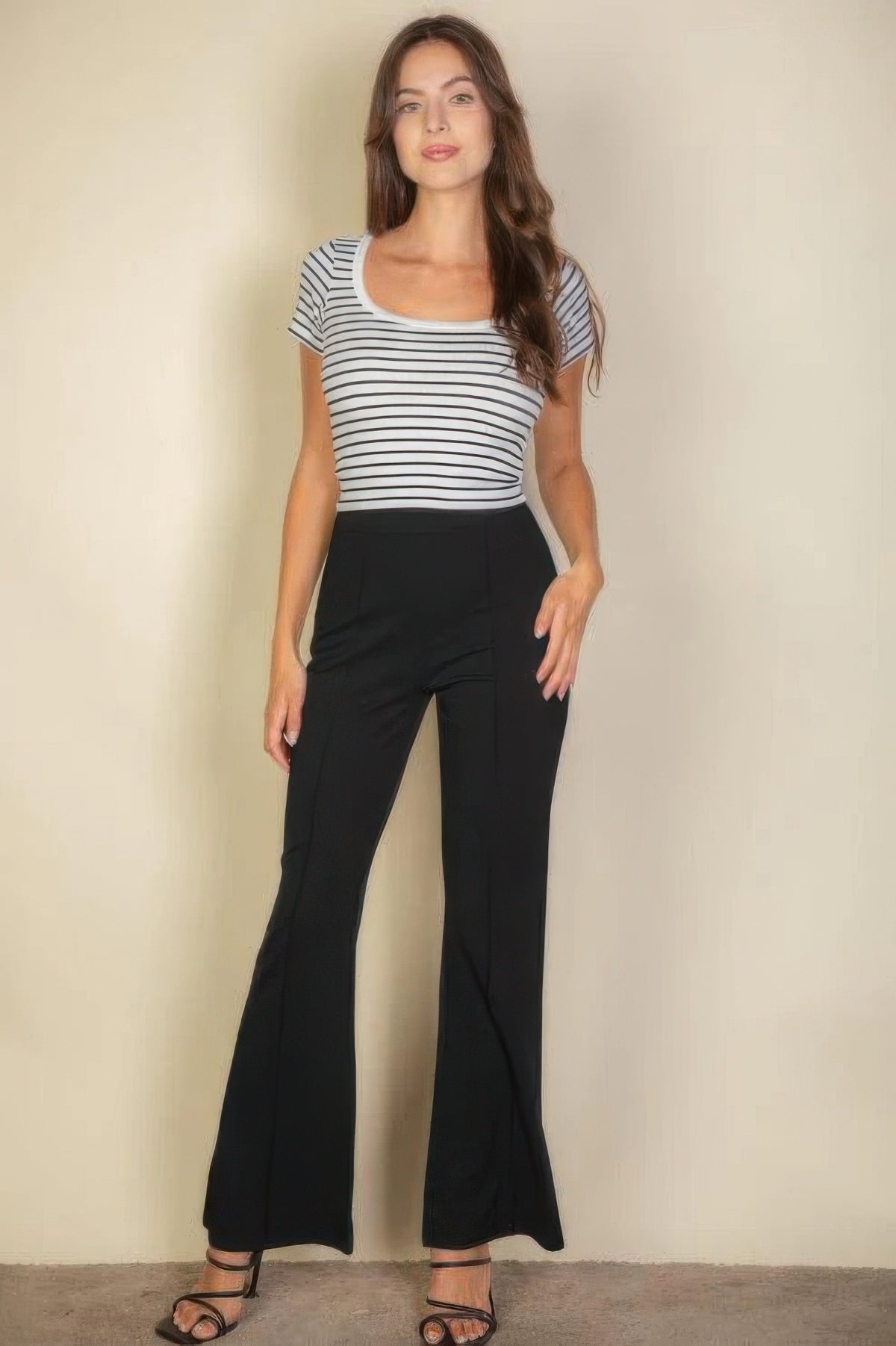 High Waist Stretch Crepe Flare Pants — Black