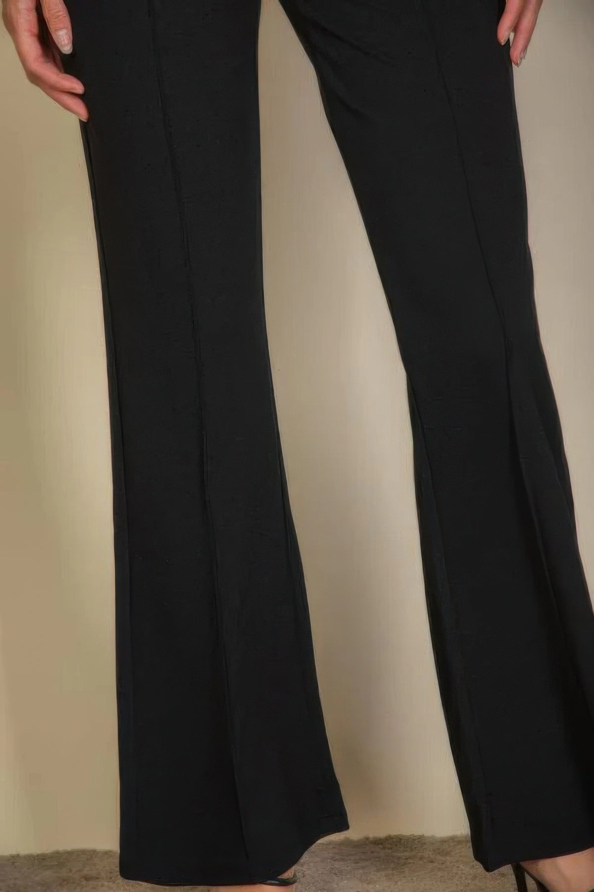 High Waist Stretch Crepe Flare Pants — Black