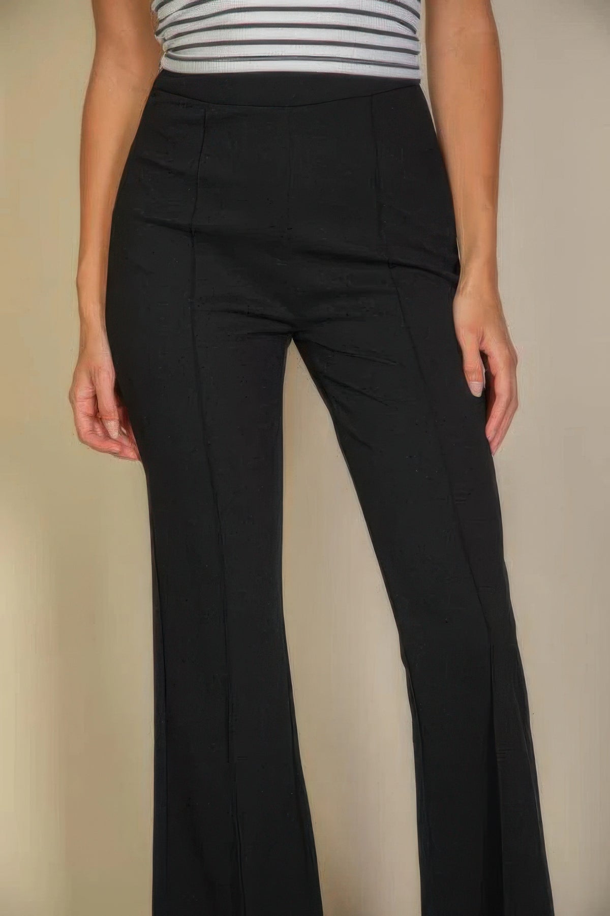 High Waist Stretch Crepe Flare Pants — Black