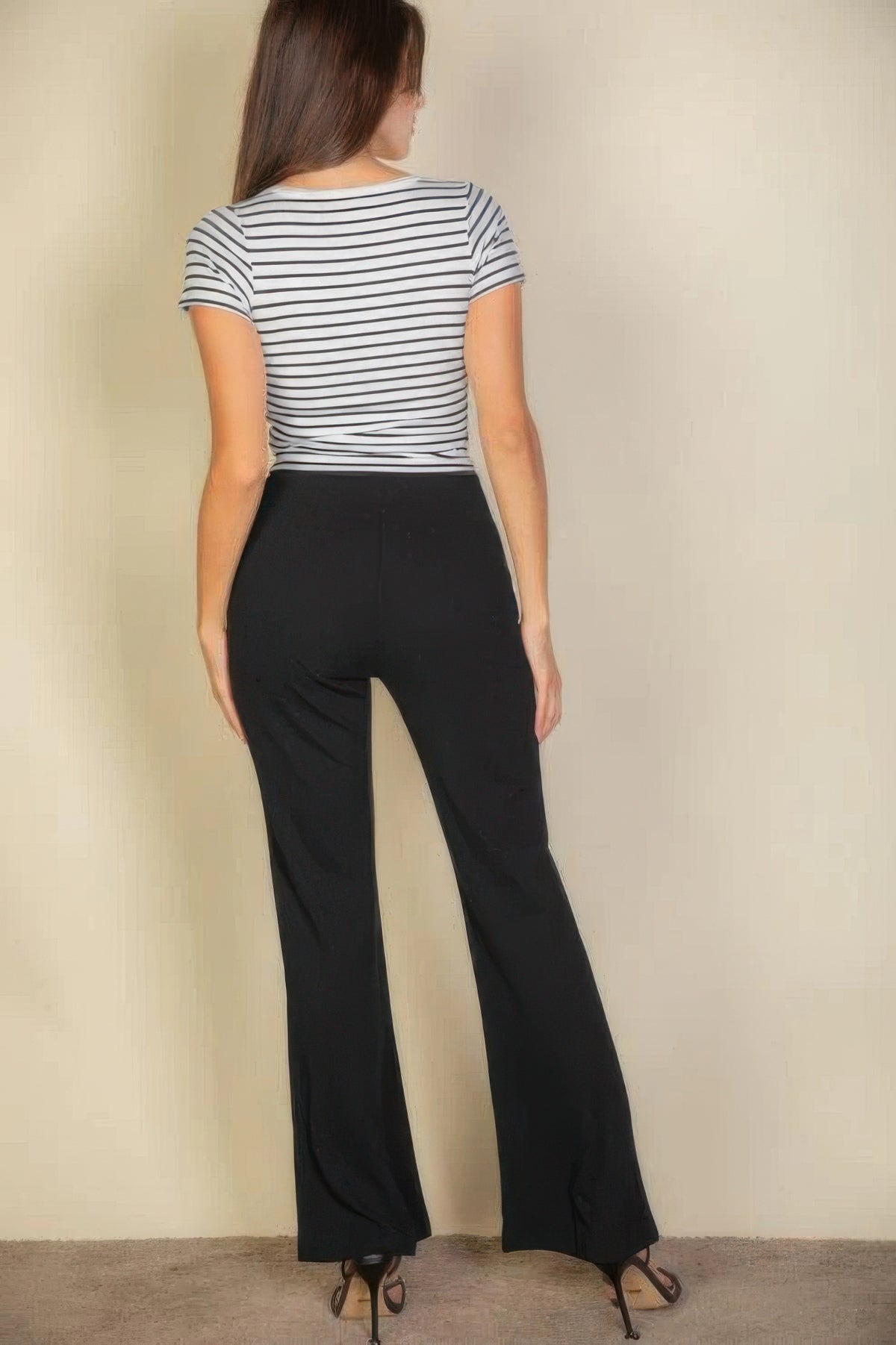 High Waist Stretch Crepe Flare Pants — Black
