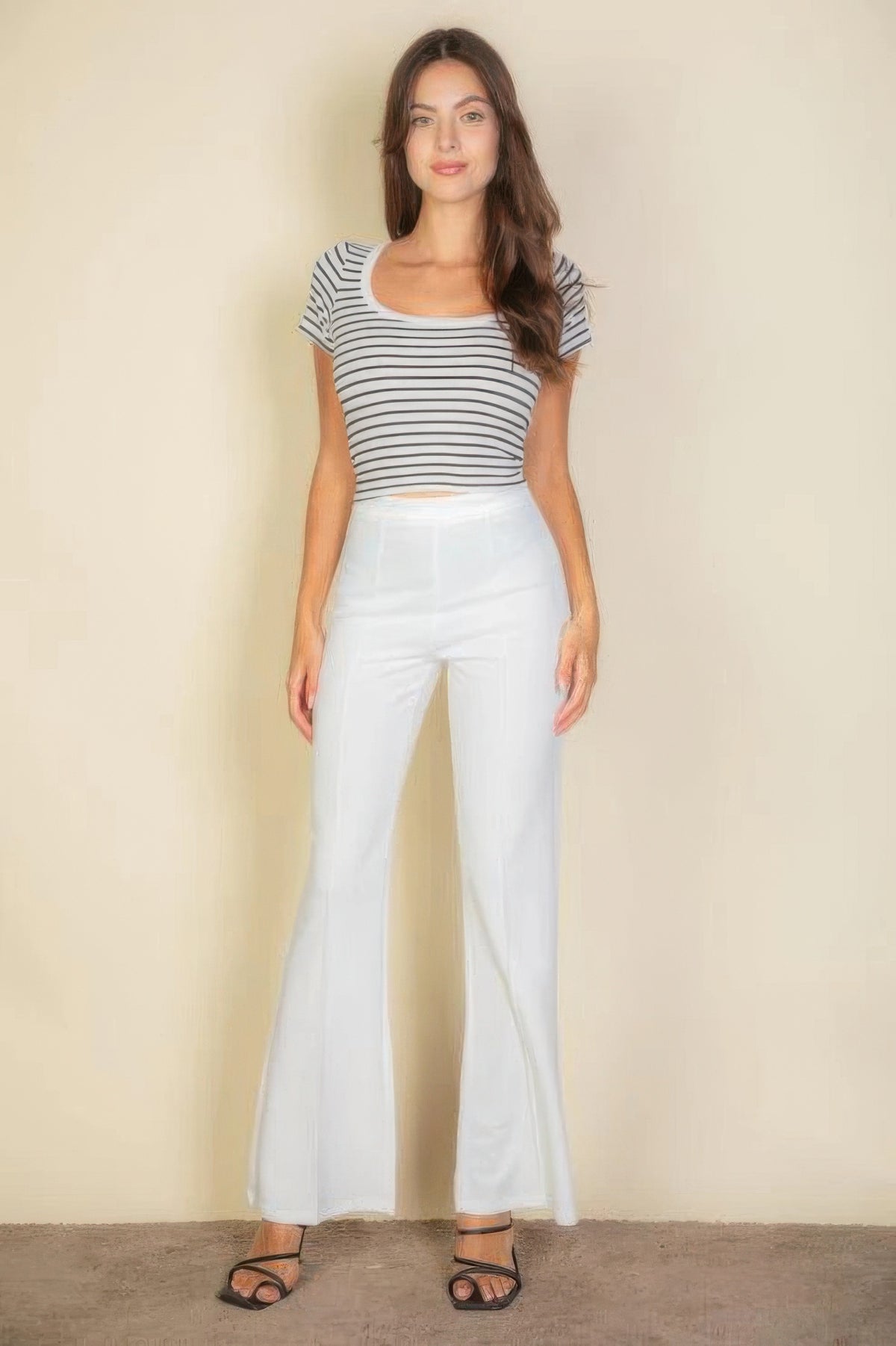 High Waist Stretch Crepe Flare Pants — White