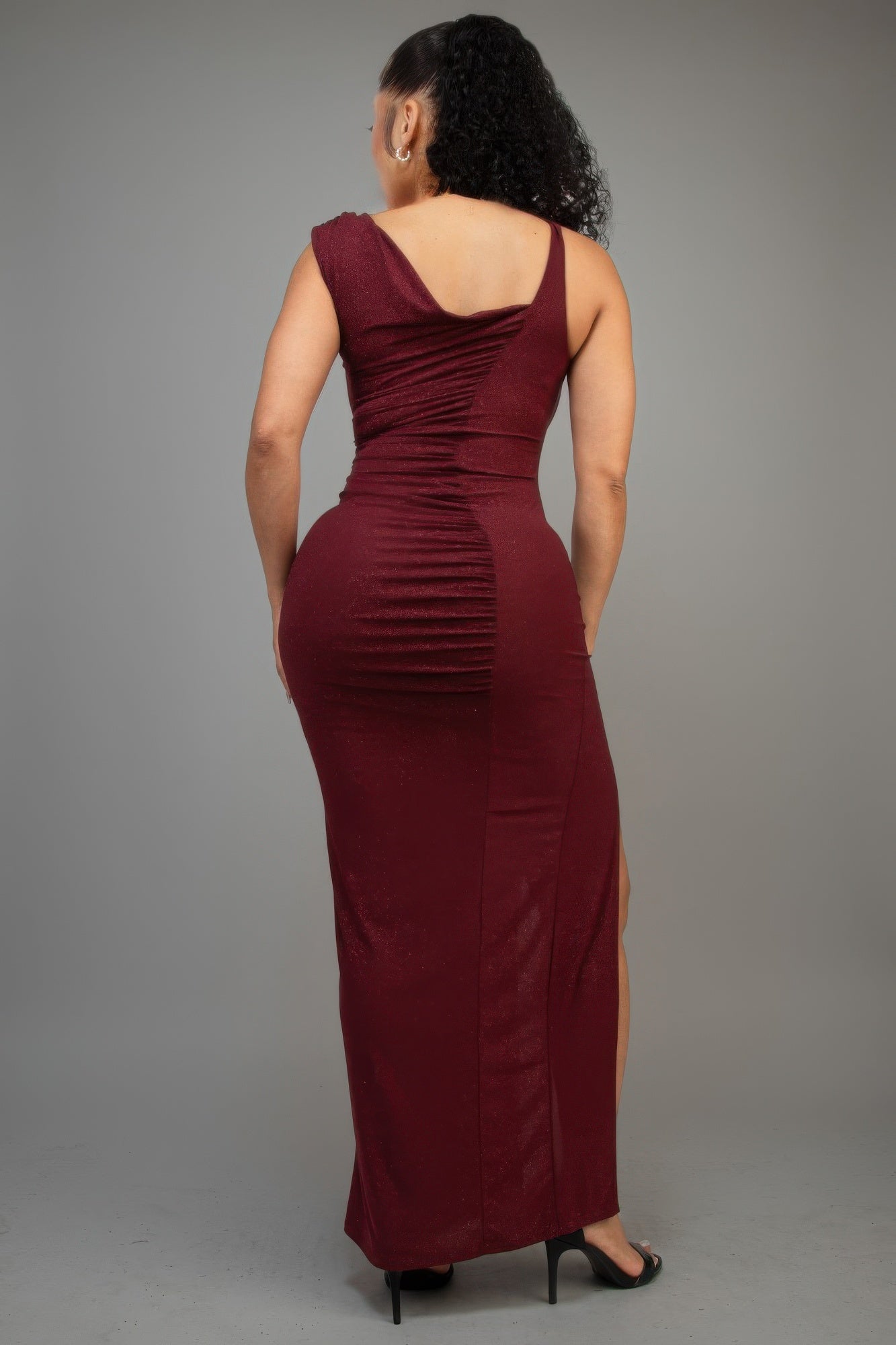 Glitter Slitted Dress — Burgundy