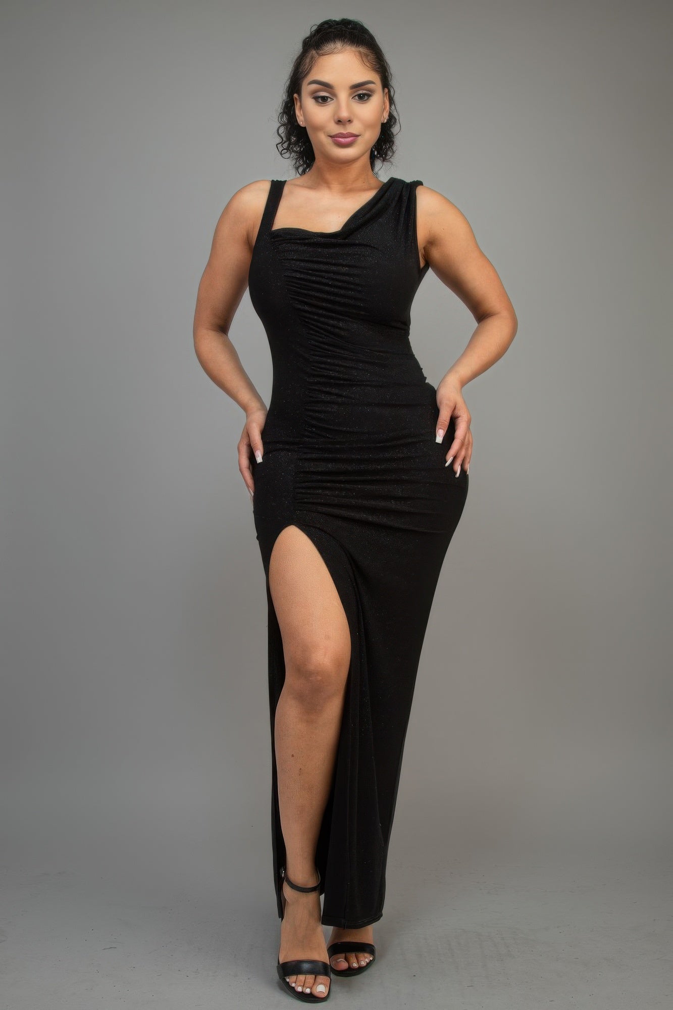 Glitter Slitted Dress — Black