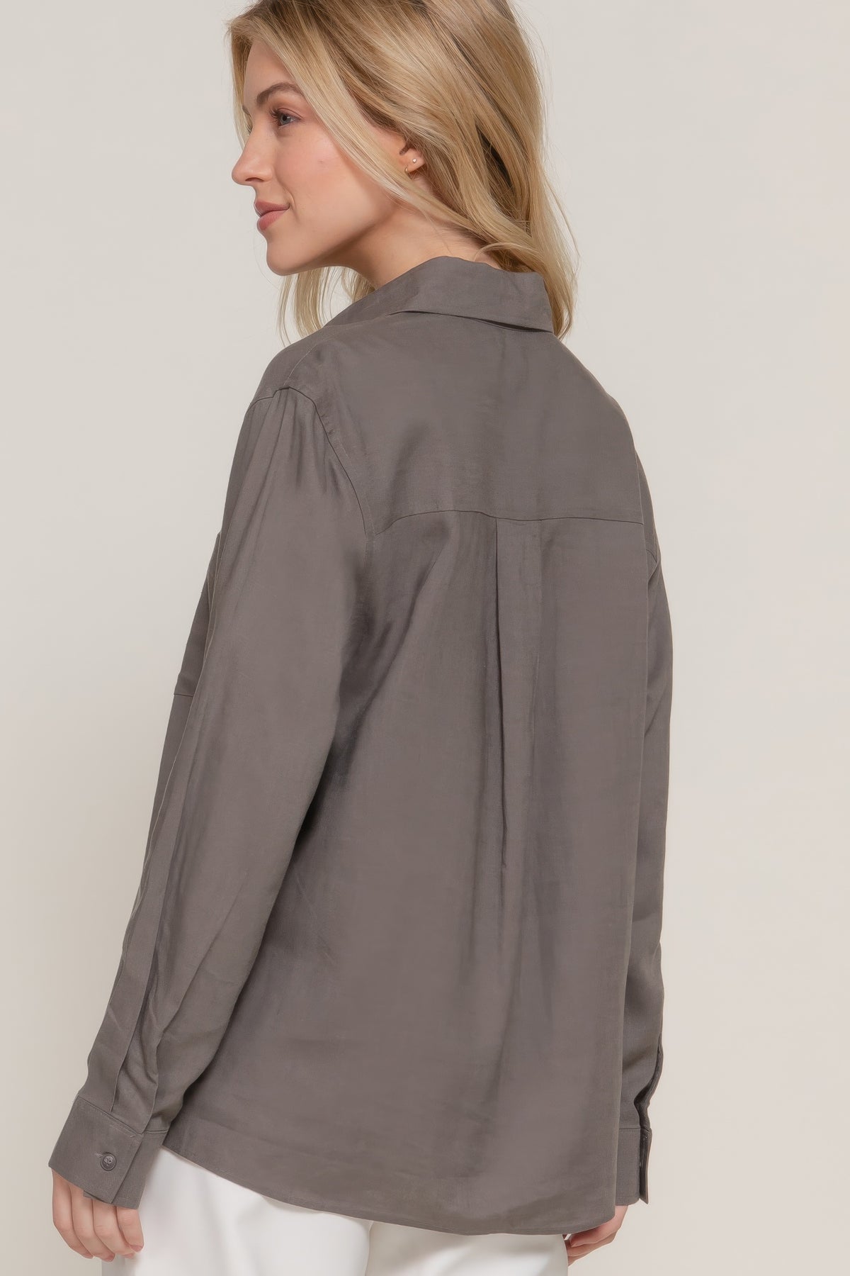 Long Sleeve Linen Blend Shirt
