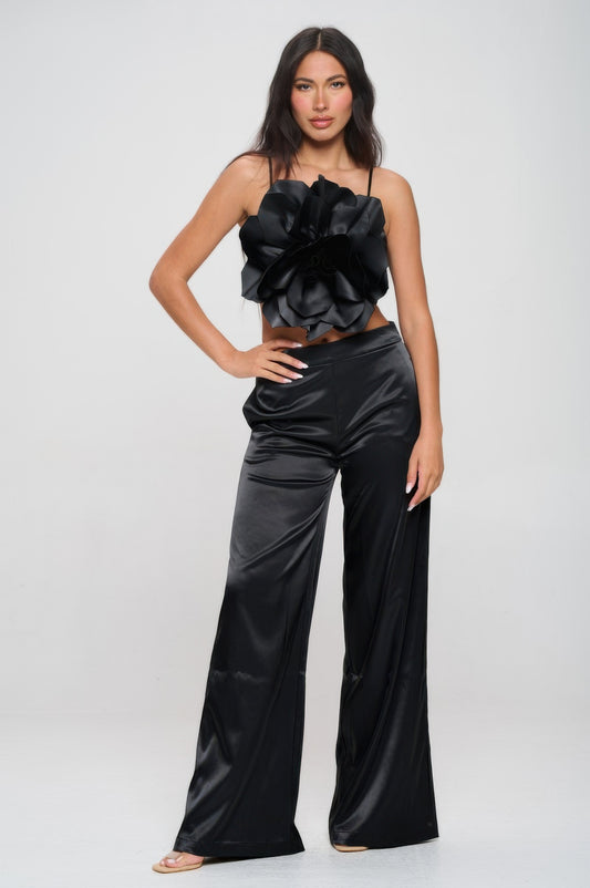 Crop Top & Pant Set — Black