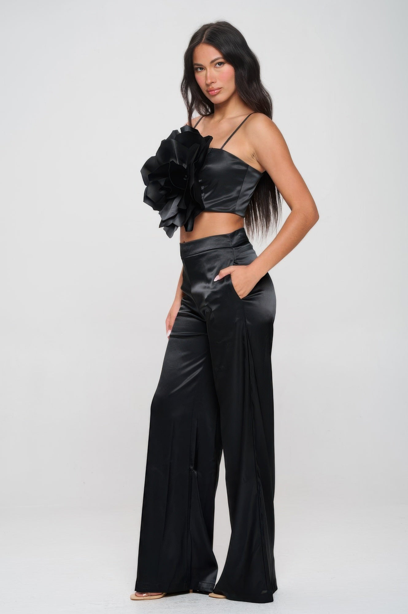Crop Top & Pant Set — Black