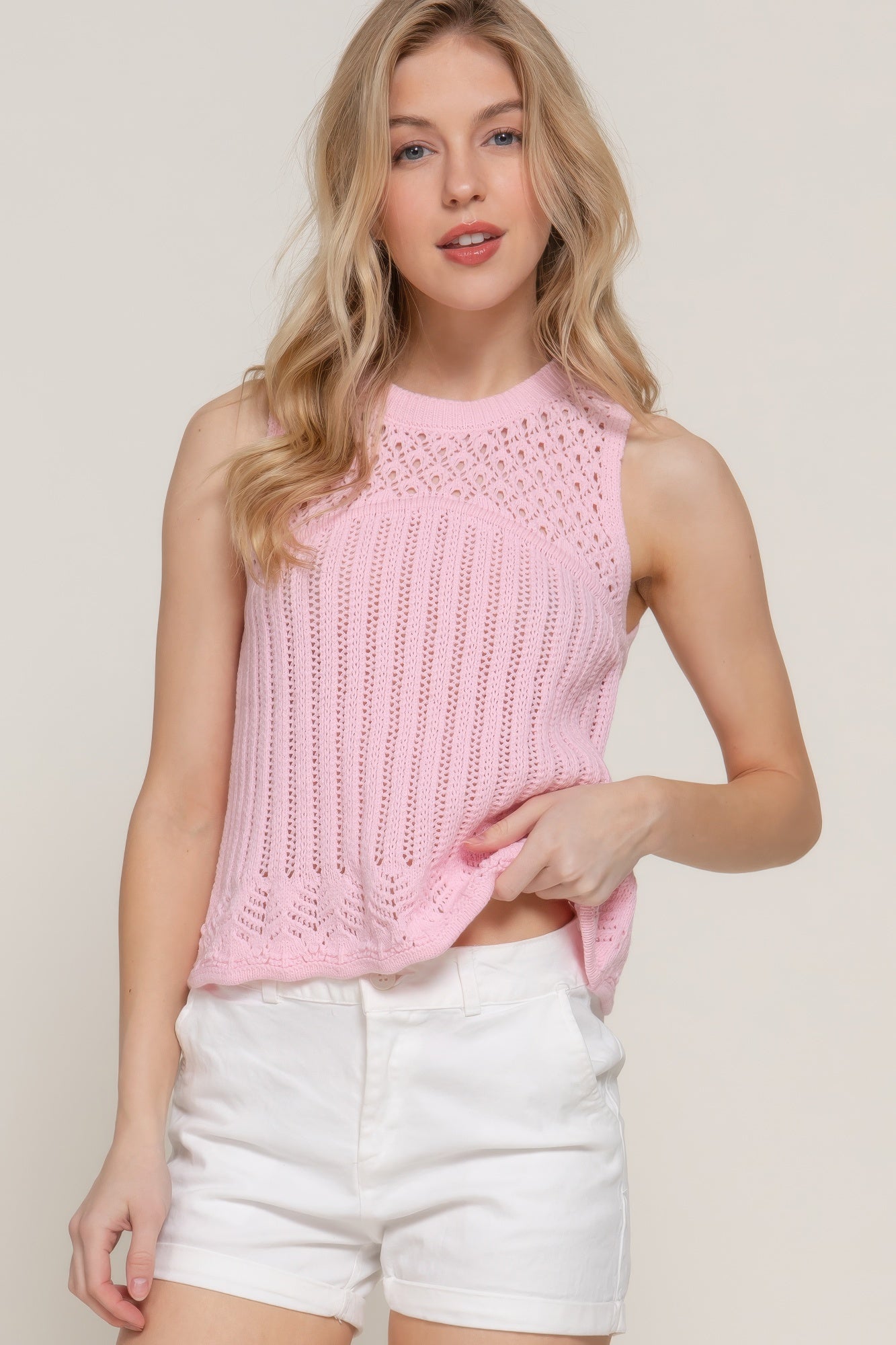 Sleeveless Crochet Spring Sweater — Blush