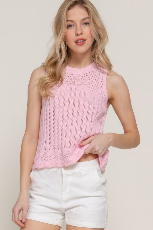 Sleeveless Crochet Spring Sweater — Blush