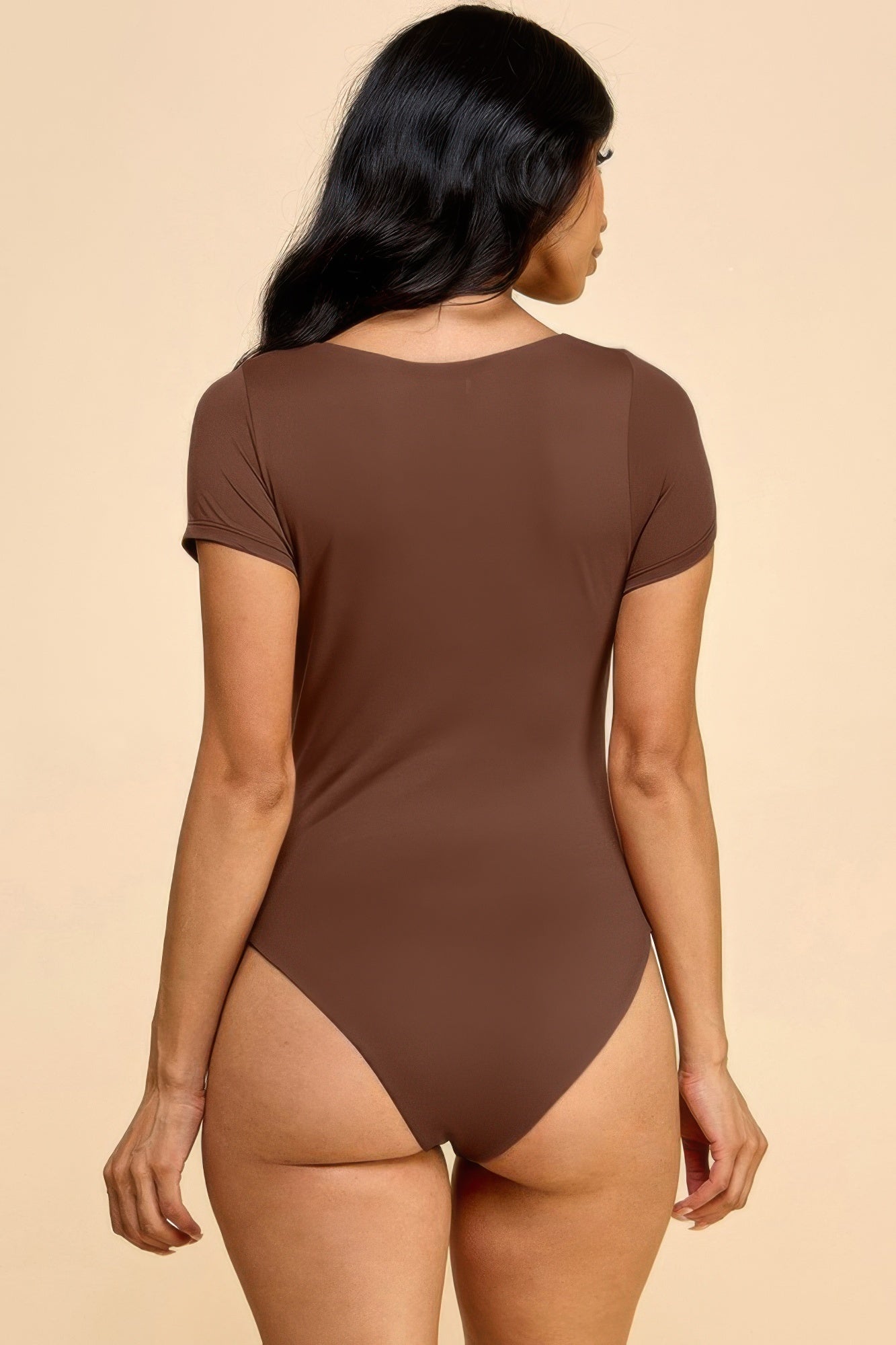 Short Sleeve Scoop Neck Double Layered Bodysuit — Chocolate