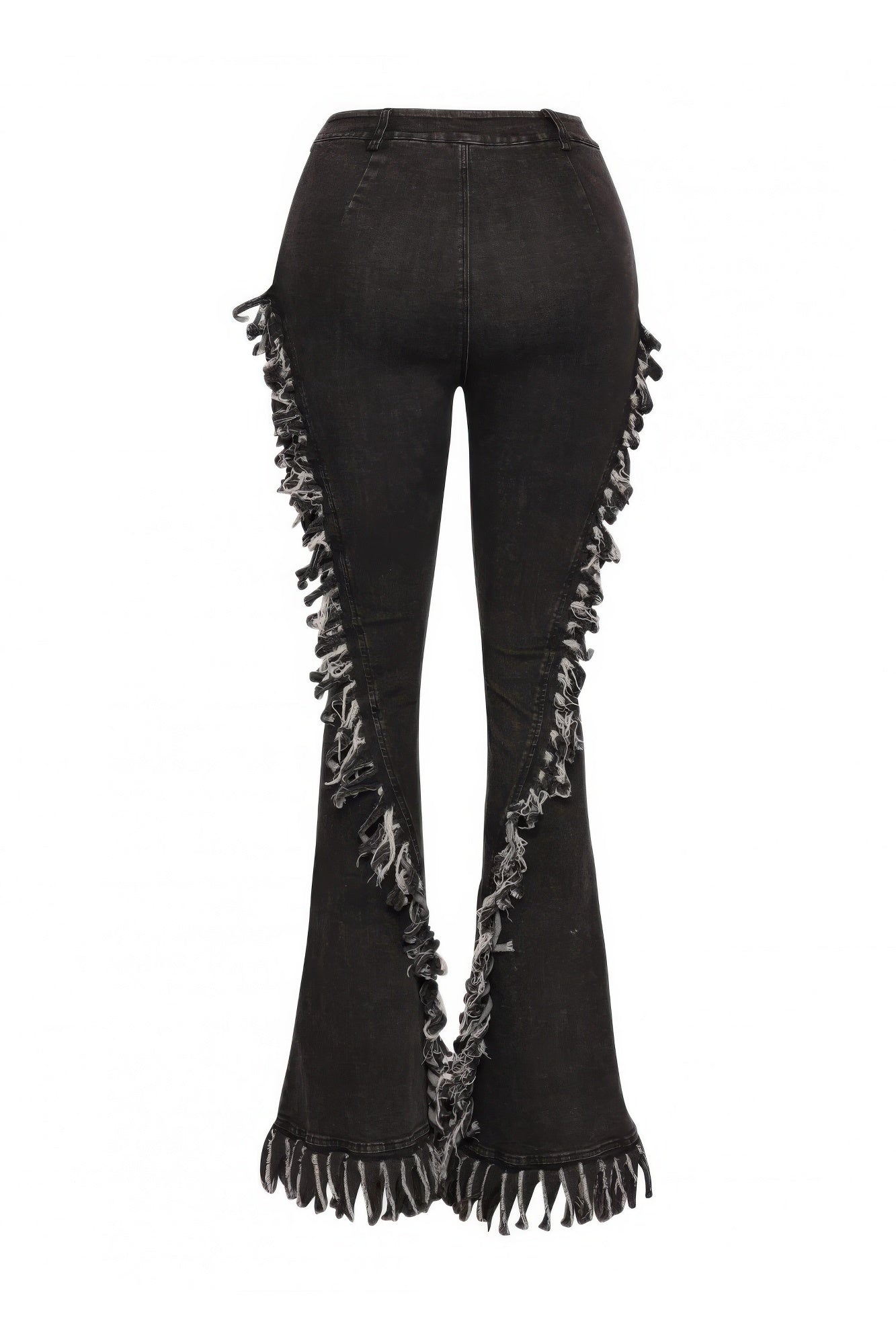 Distressed Fringe Denim Flared Pant — Grey