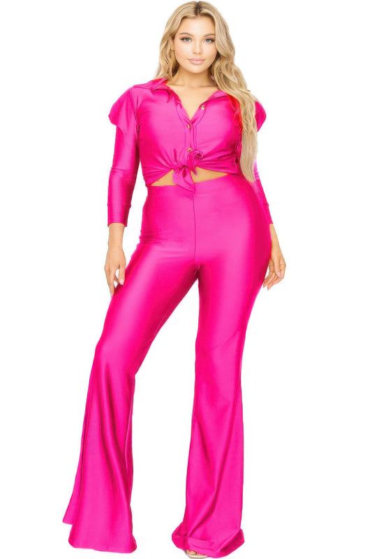 Plus Satin 3/4 Sleeve Wide Leg 2 Piece Set — SALE 20% OFF