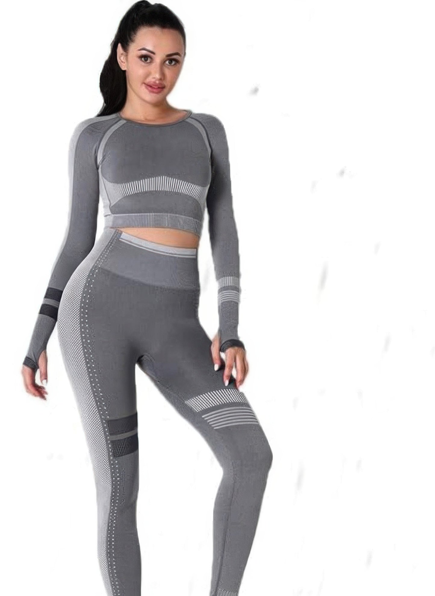 Seamless Long Sleeve Solid Yoga Set — Dark grey