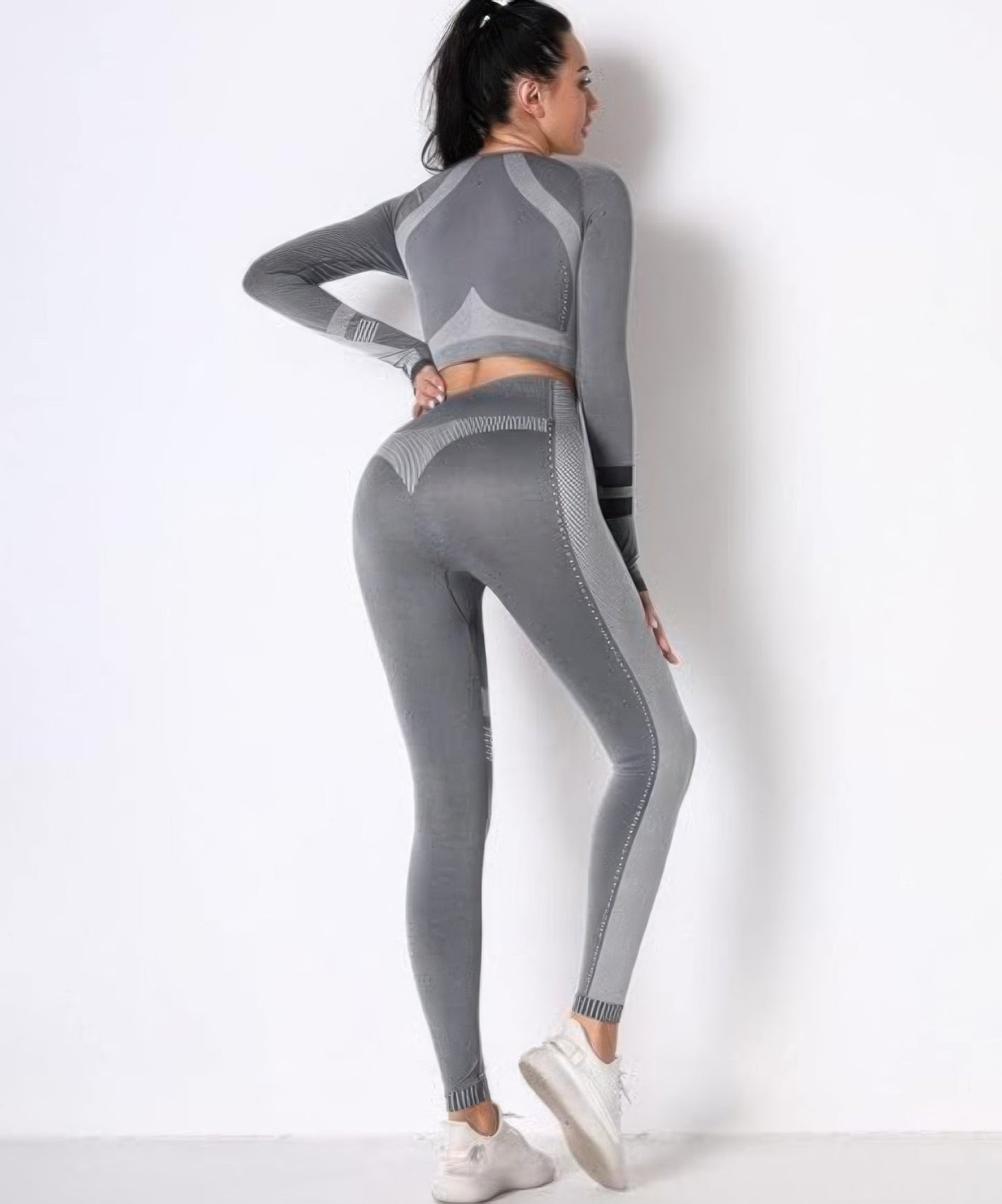 Seamless Long Sleeve Solid Yoga Set — Dark grey