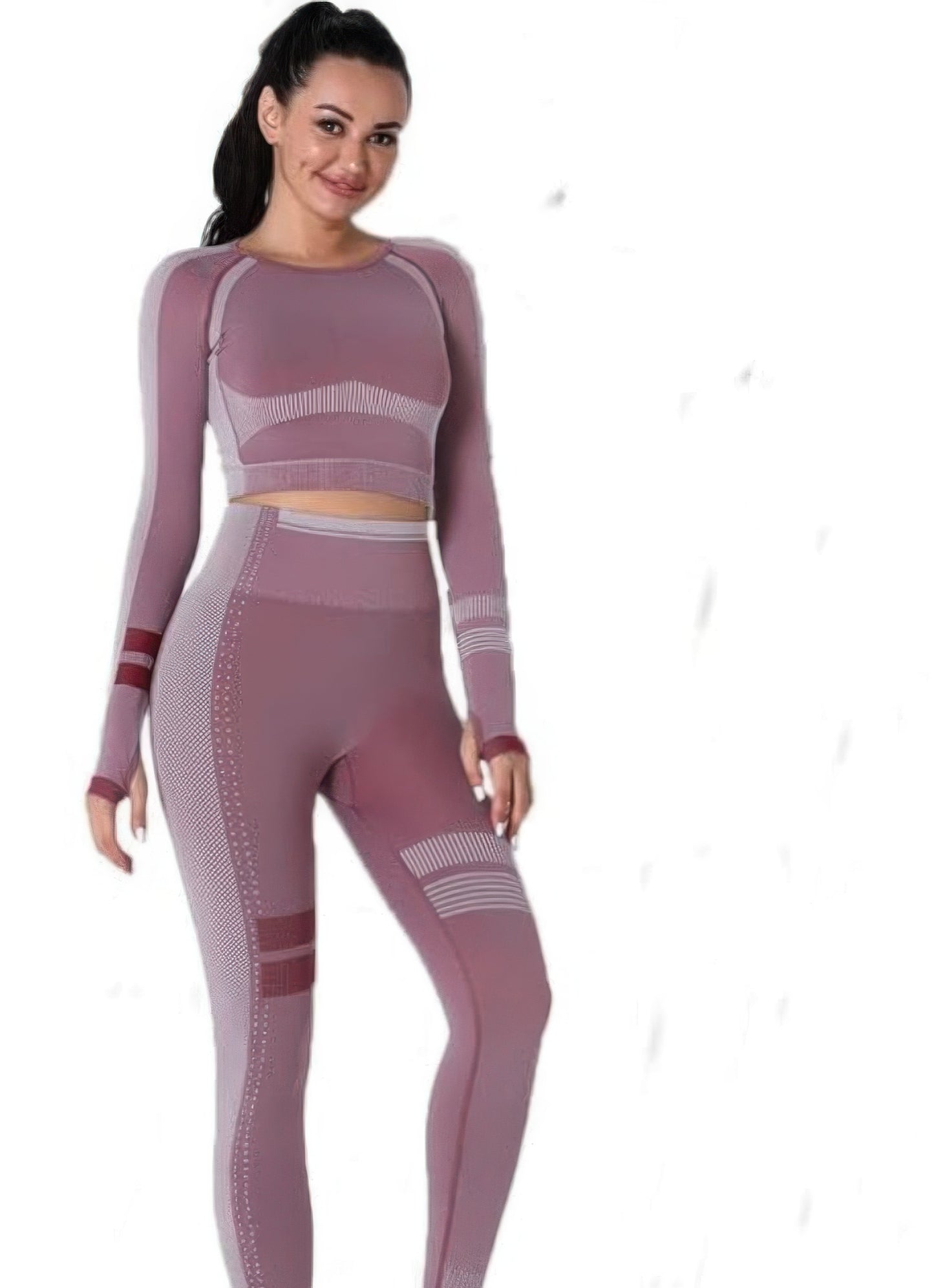 Seamless Long Sleeve Solid Yoga Set — Berry