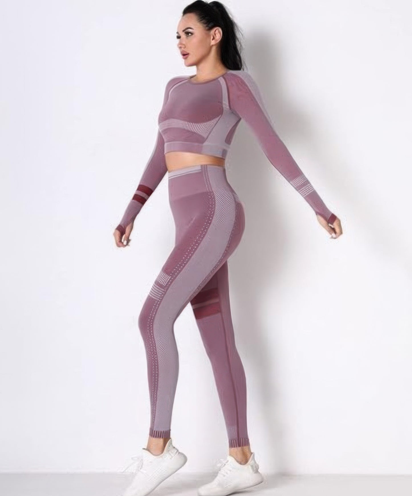 Seamless Long Sleeve Solid Yoga Set — Berry