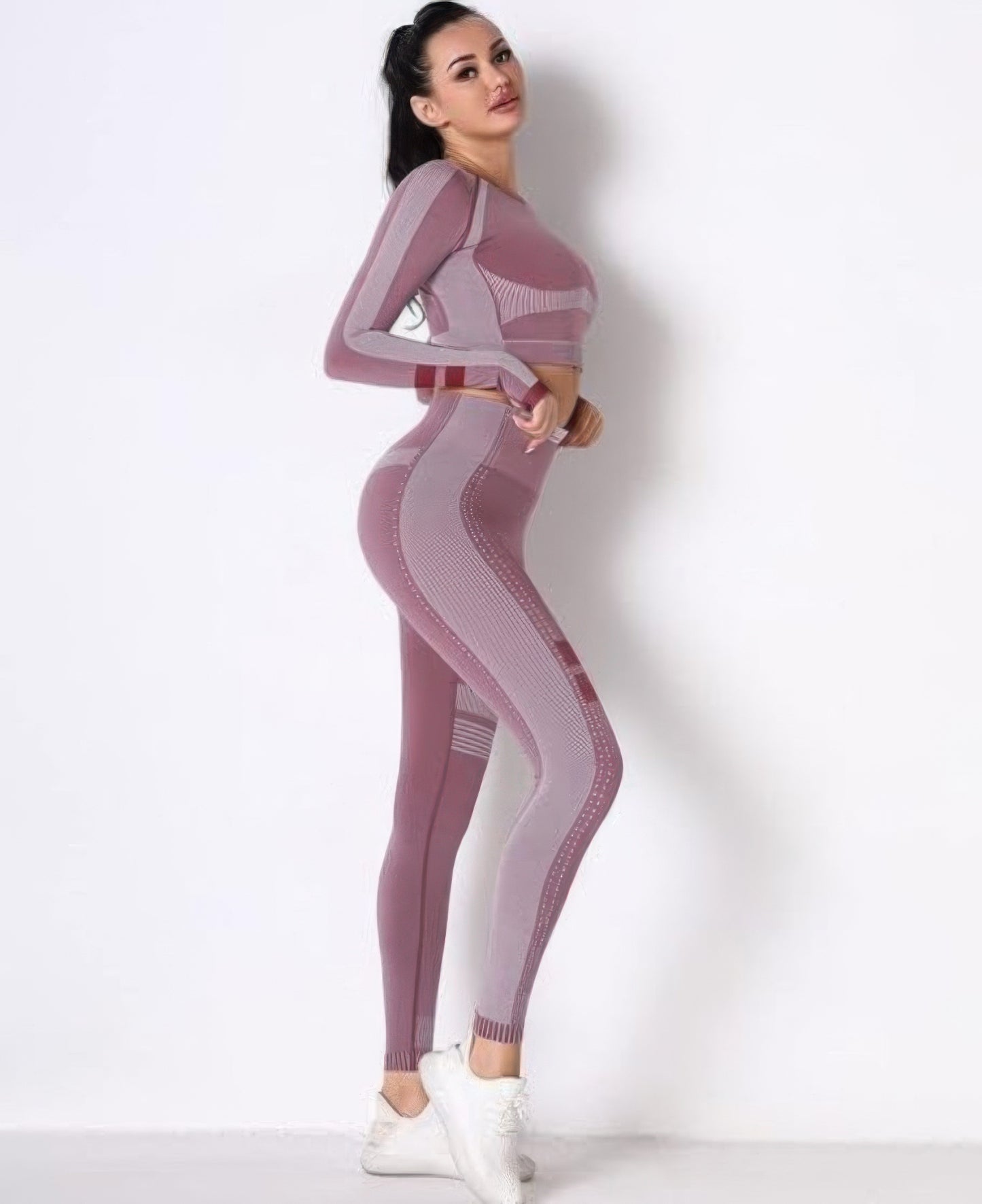 Seamless Long Sleeve Solid Yoga Set — Berry