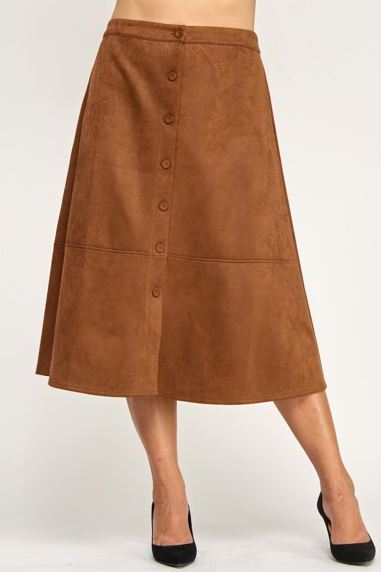 Plus Size Button-front Faux Suede Aline Midi Skirt
