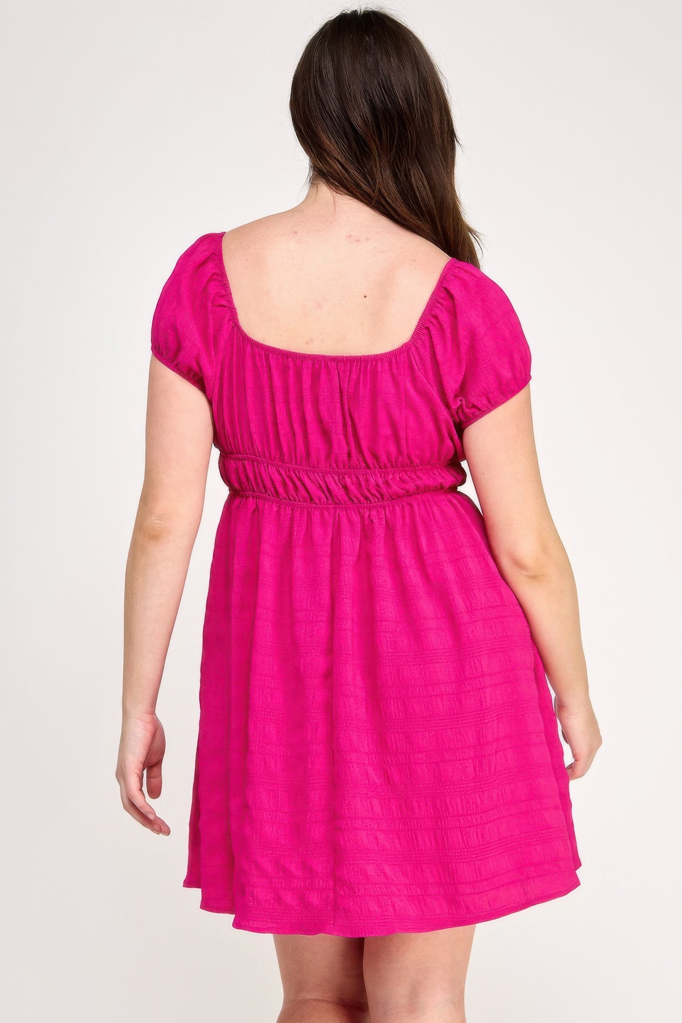 Plus Size Babydoll Bubble Check Dress — Fuchsia