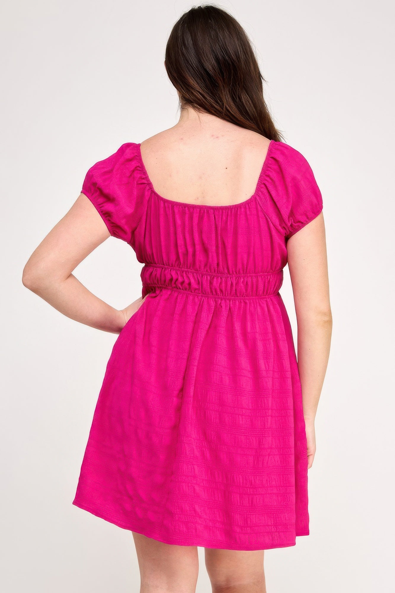 Plus Size Babydoll Bubble Check Dress — Fuchsia