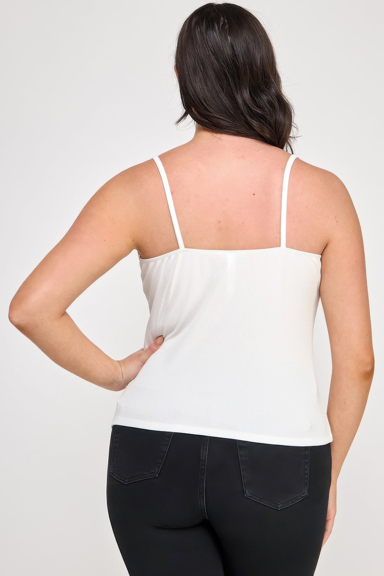 Plus Size Ribbed Knit Camisole With Lace Trim — Ivory