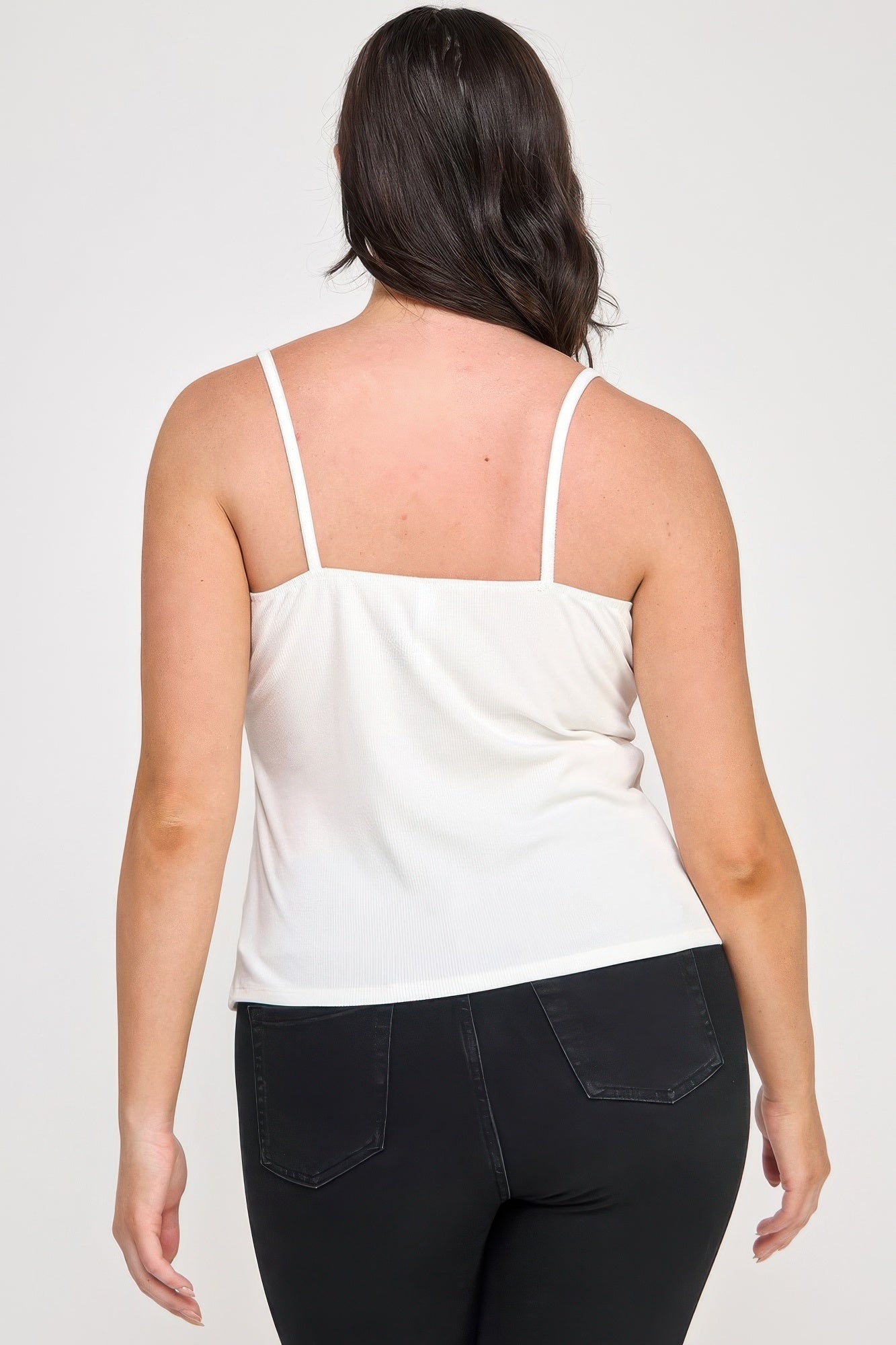 Plus Size Ribbed Knit Camisole With Lace Trim — Ivory