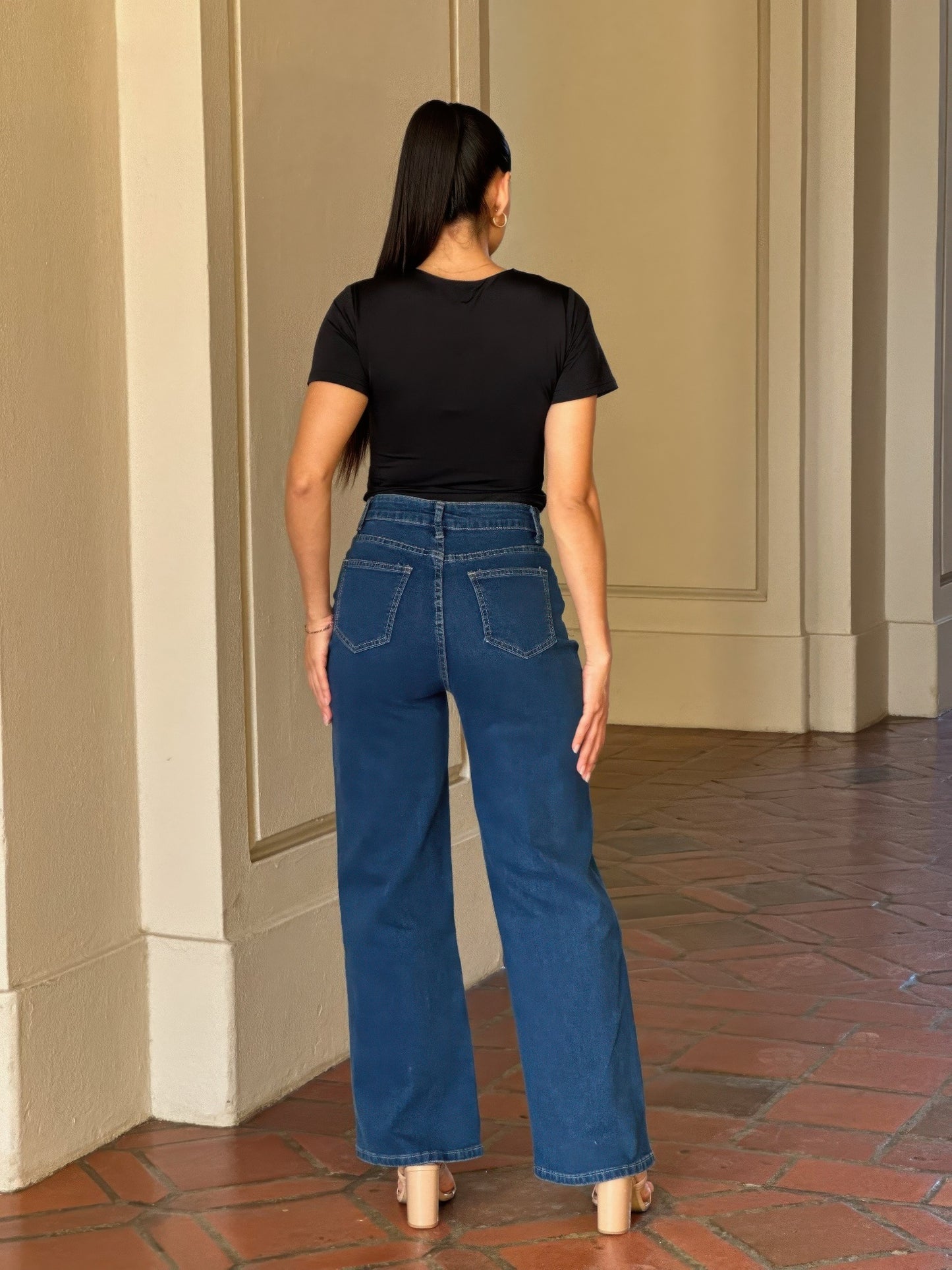 Embroidered Distressed Heart Wide Leg Denim Jean
