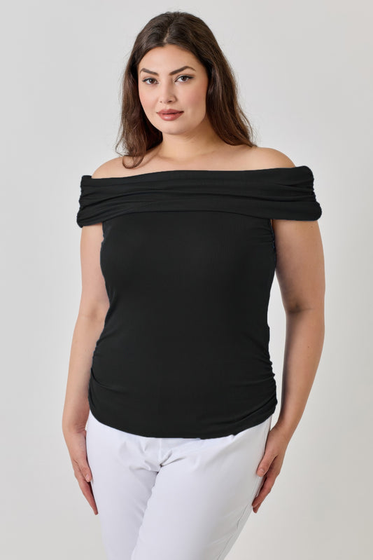Plus Size Ots 2x1 Knit Rib Top — Black