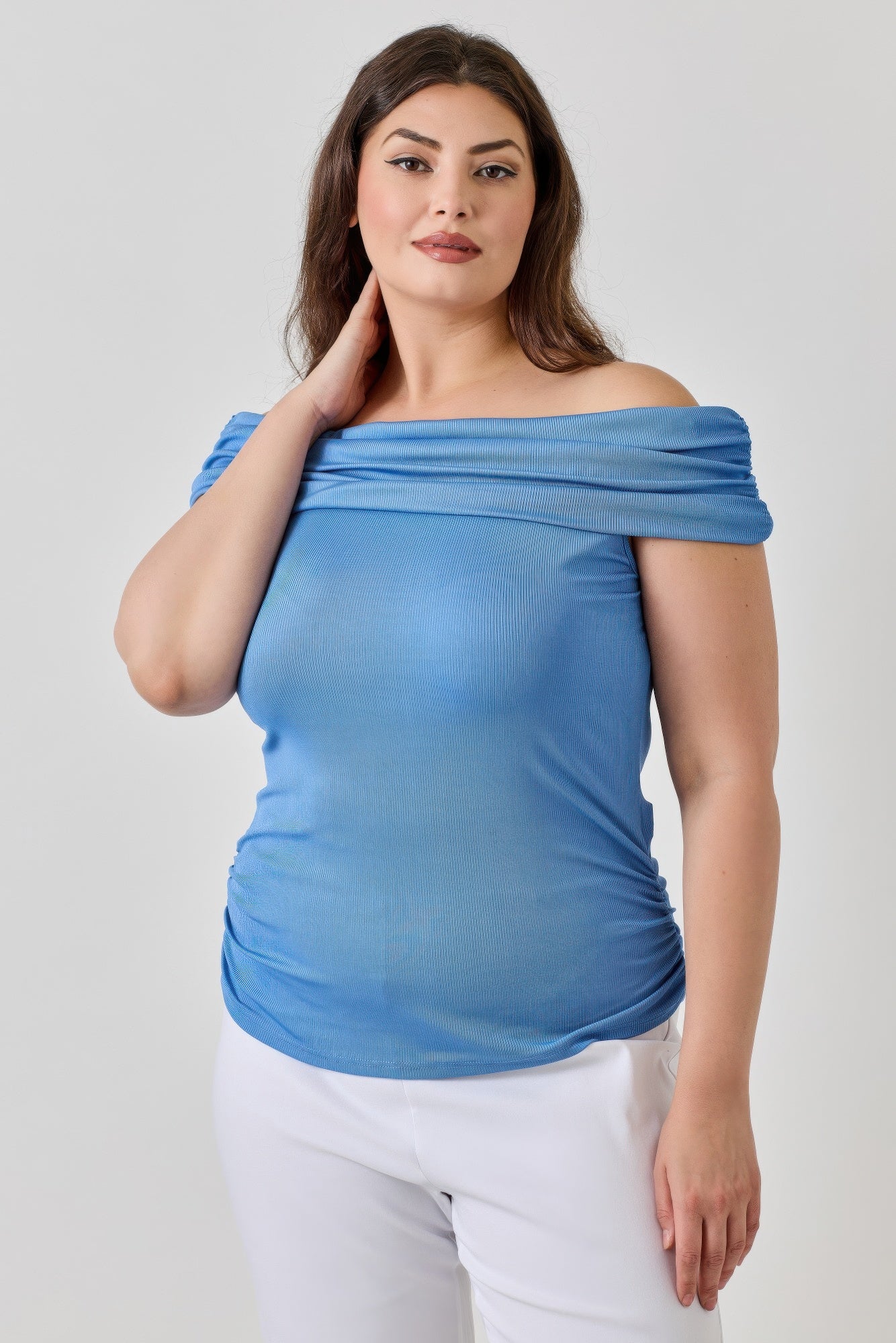 Plus Size Ots 2x1 Knit Rib Top — Denim