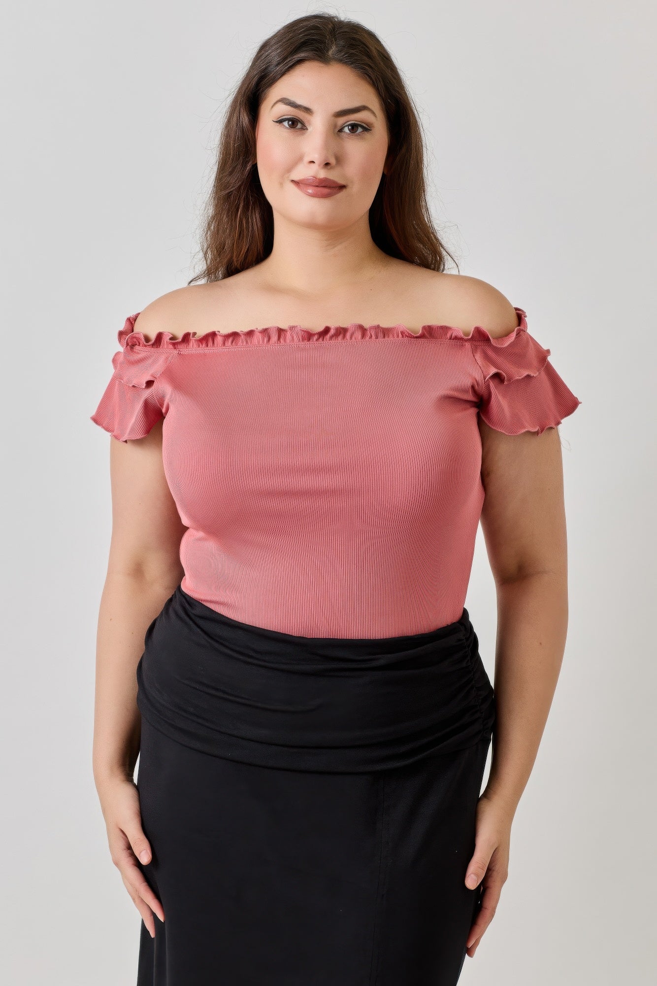 Plus Size Knit Rib Double Ruffle Top — Ginger