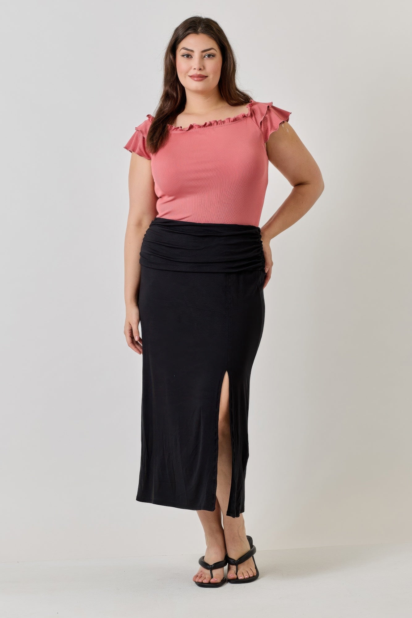 Plus Size Knit Rib Double Ruffle Top — Ginger