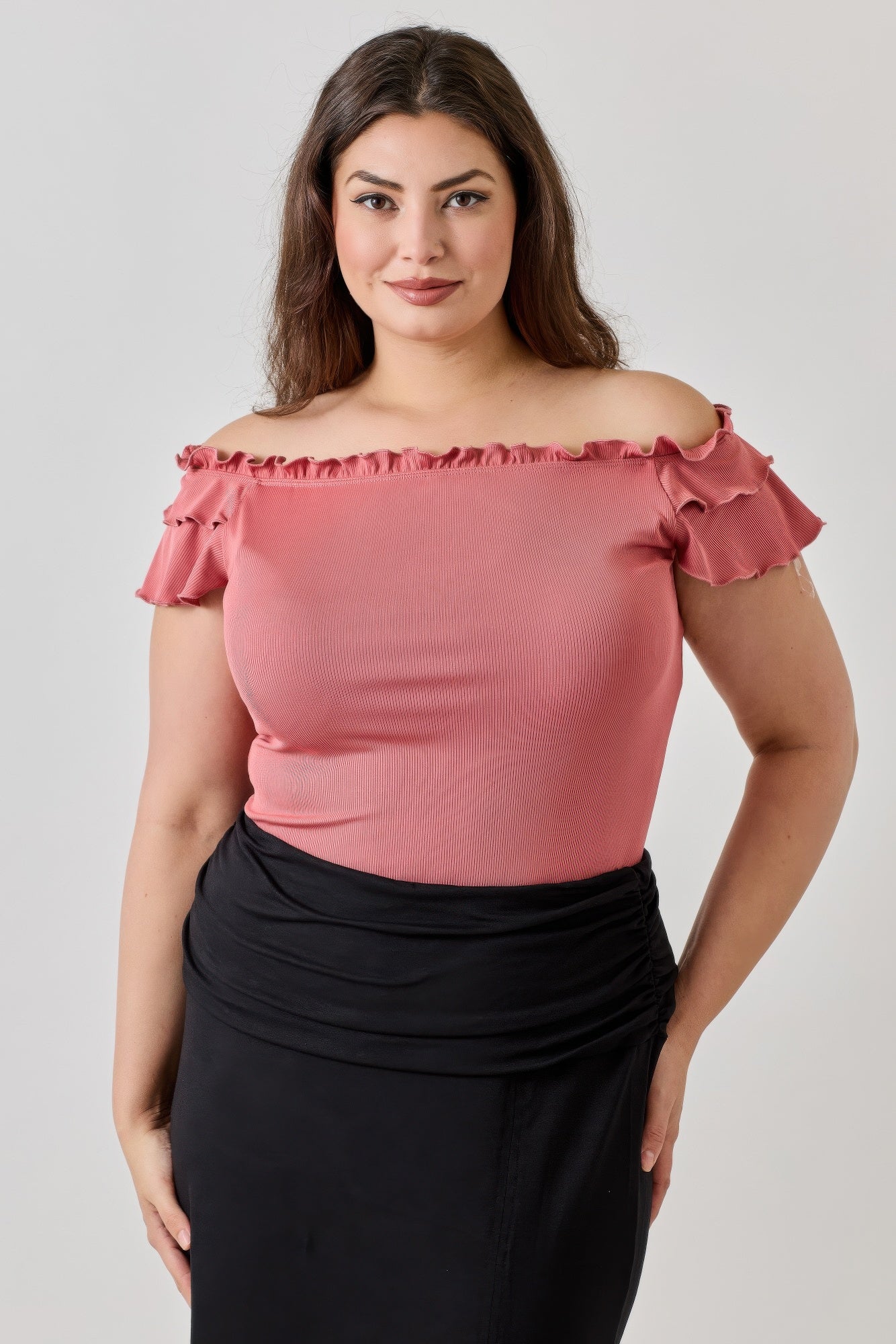 Plus Size Knit Rib Double Ruffle Top — Ginger