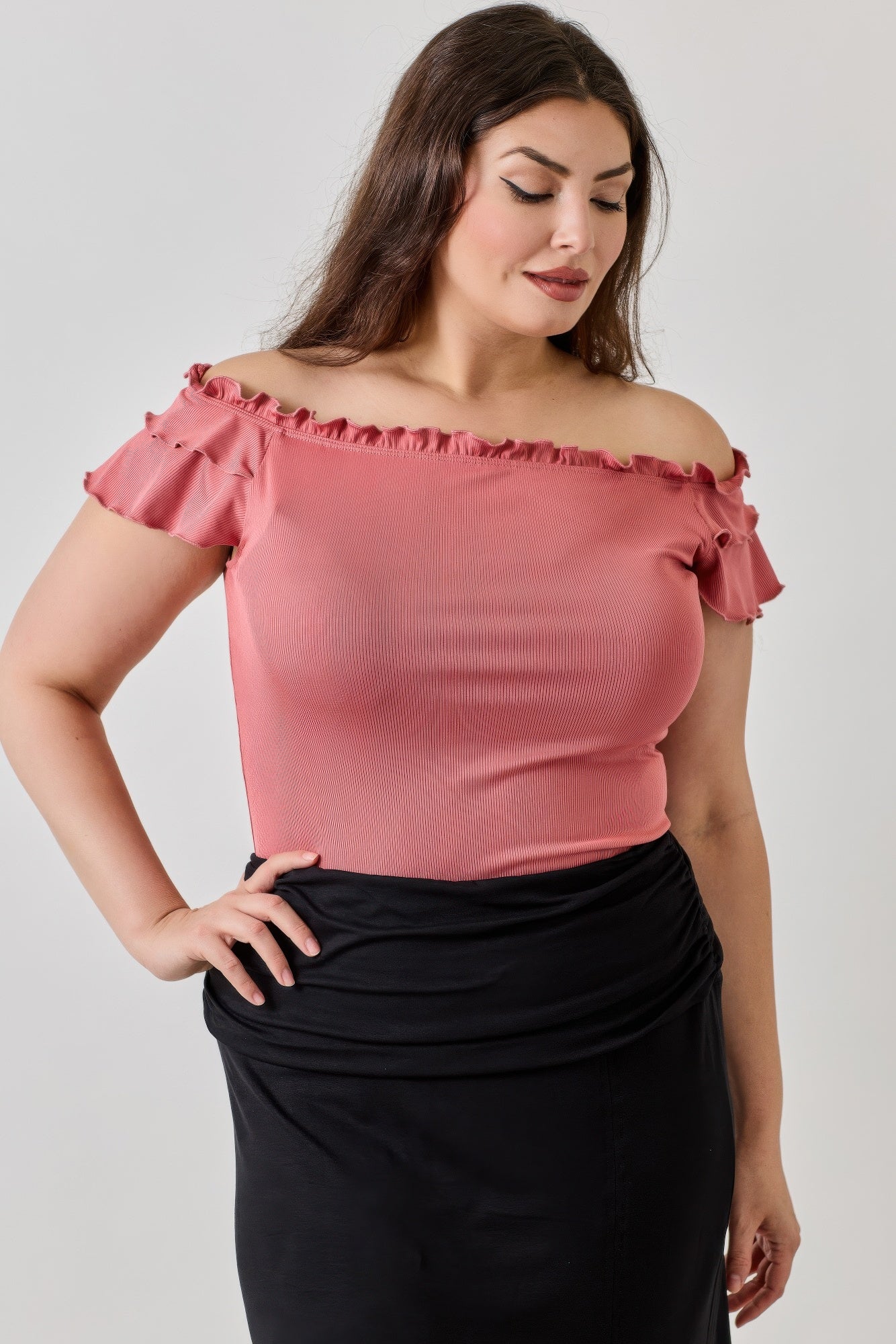 Plus Size Knit Rib Double Ruffle Top — Ginger