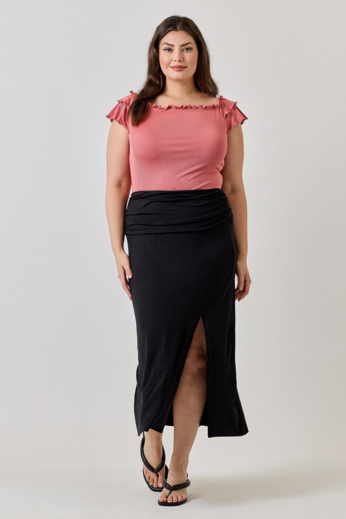 Plus Size Knit Rib Double Ruffle Top — Ginger