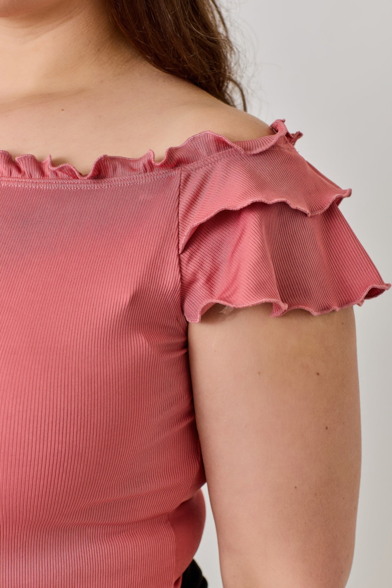 Plus Size Knit Rib Double Ruffle Top — Ginger