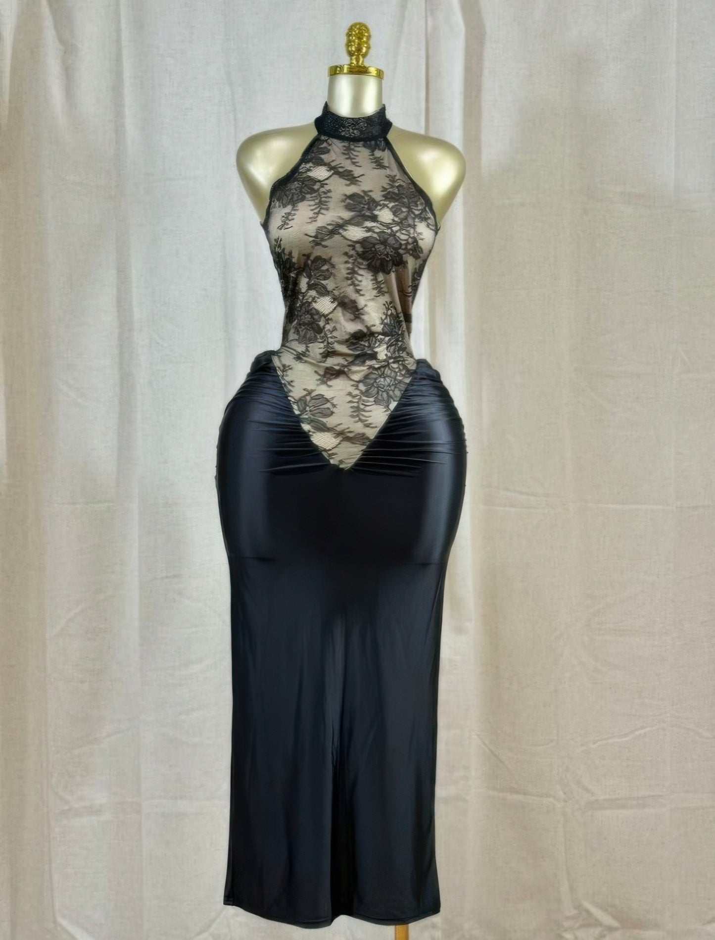 Crimson Lace Hourglass Dress — Black