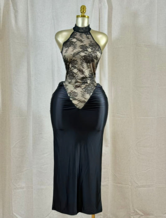 Crimson Lace Hourglass Dress — Black
