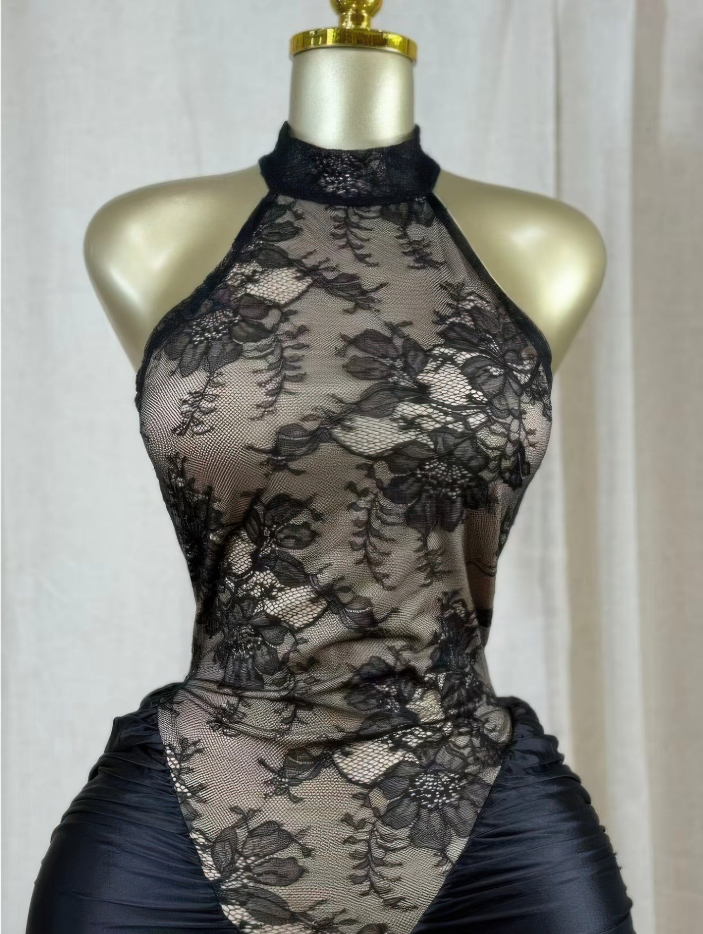 Crimson Lace Hourglass Dress — Black