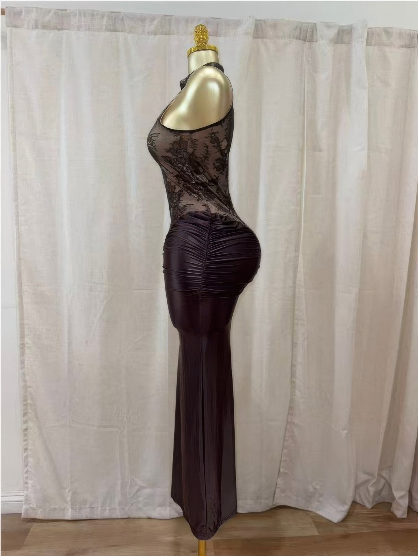 Crimson Lace Hourglass Dress — Brown