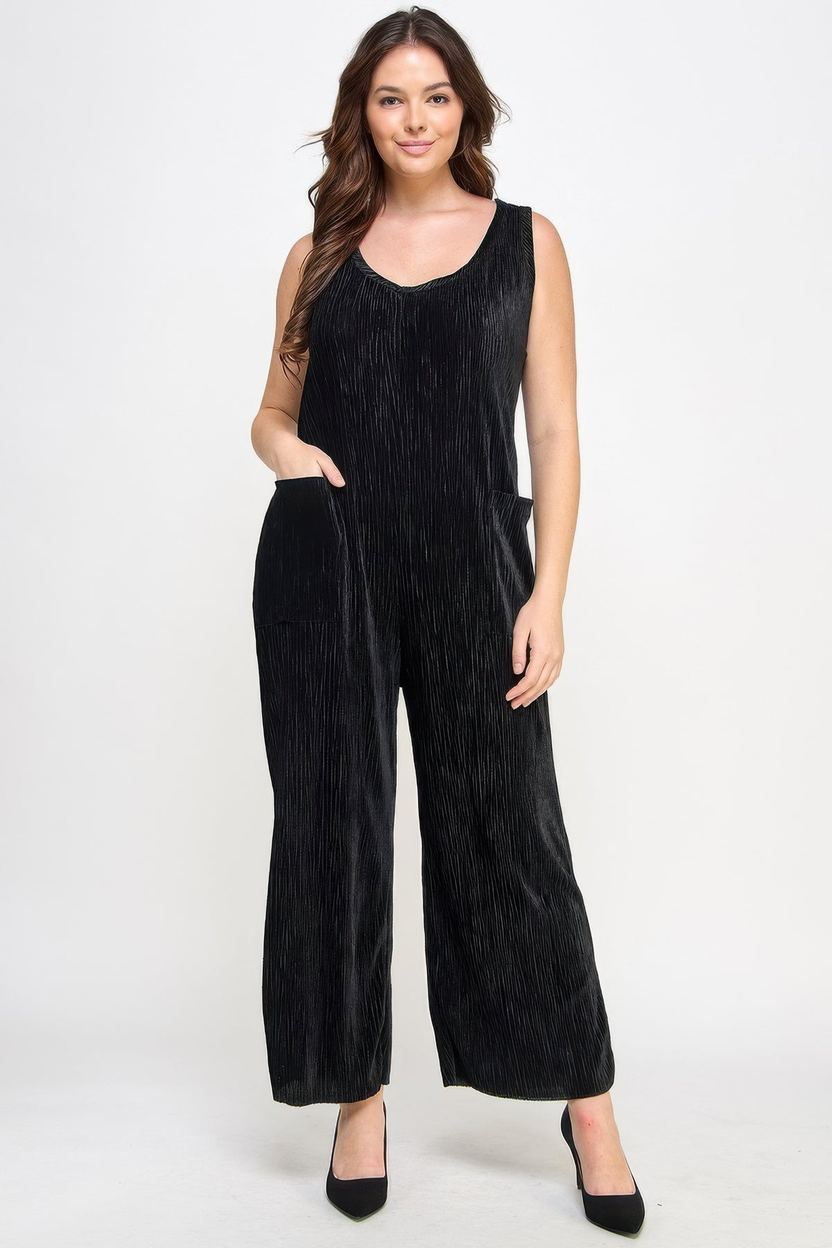 Velvet Plisse Overall Jumpsuit