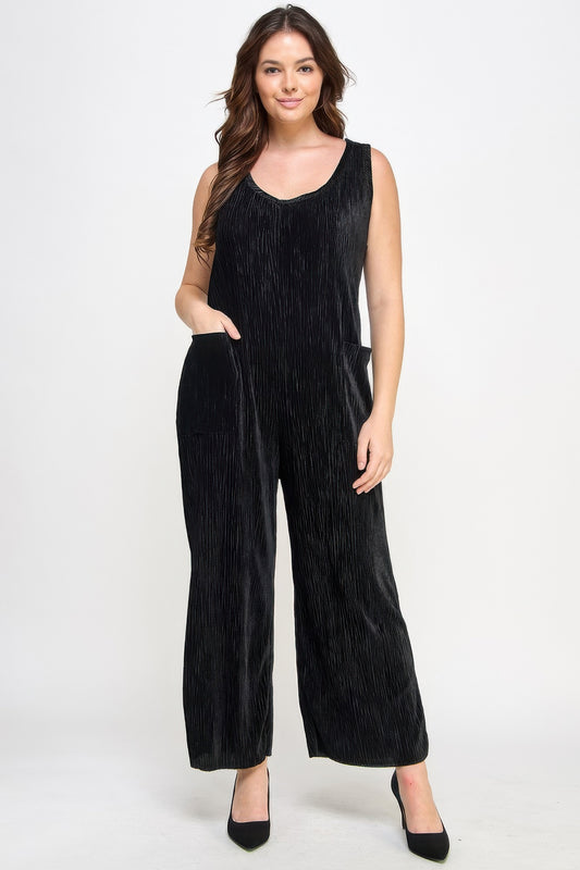 Velvet Plisse Overall Jumpsuit