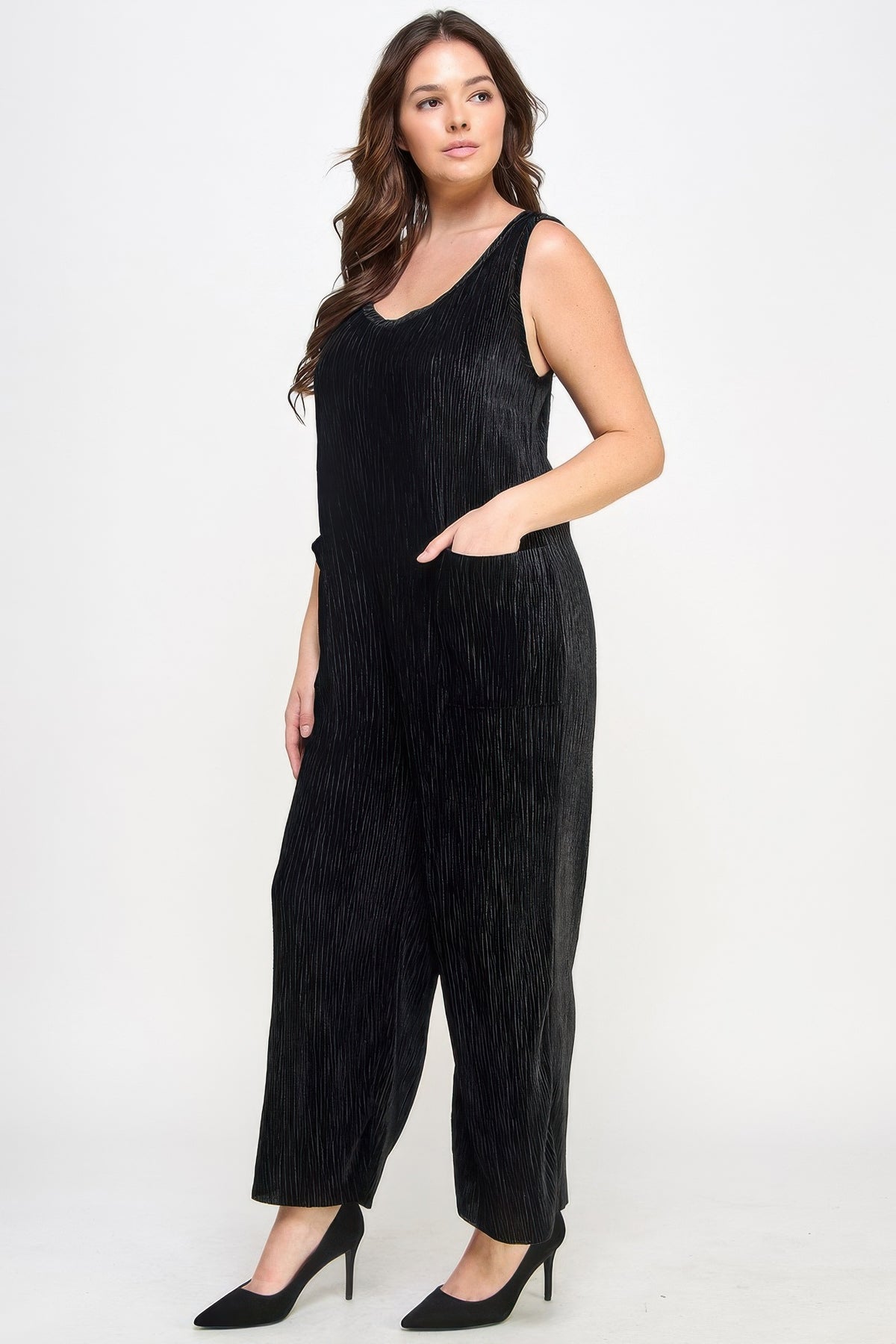 Velvet Plisse Overall Jumpsuit