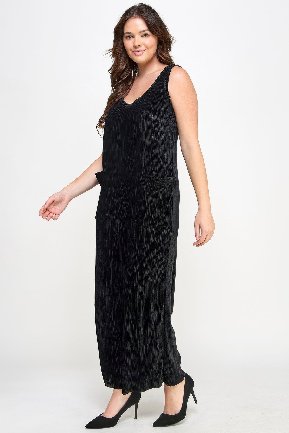 Velvet Plisse Overall Jumpsuit