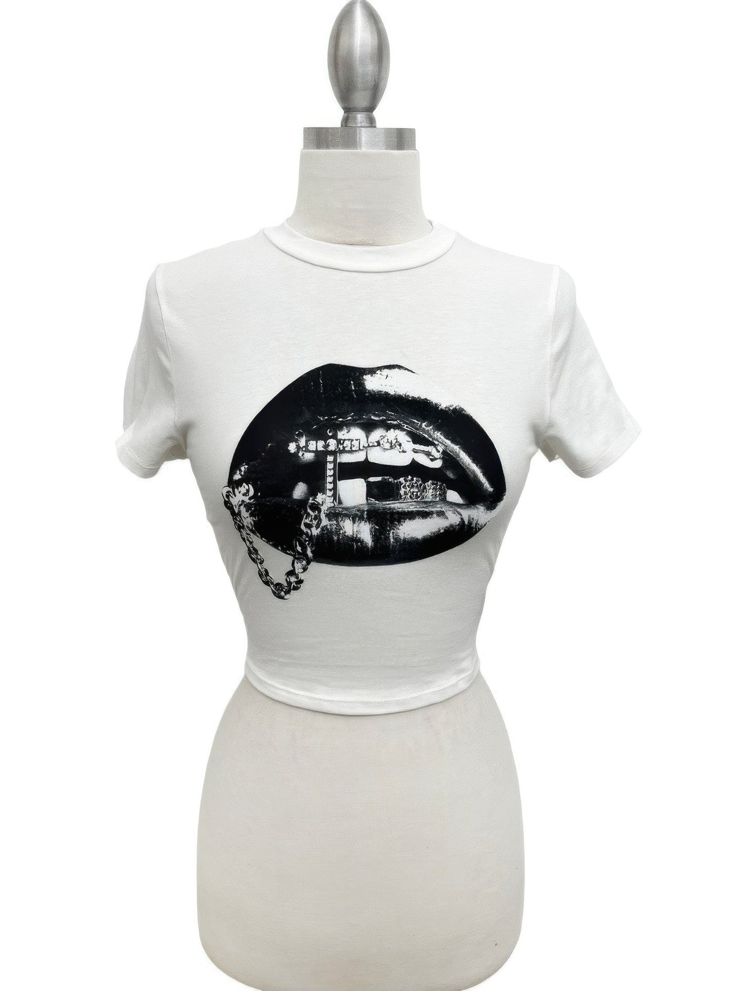 Graphic Lips Crop Top — Ivory