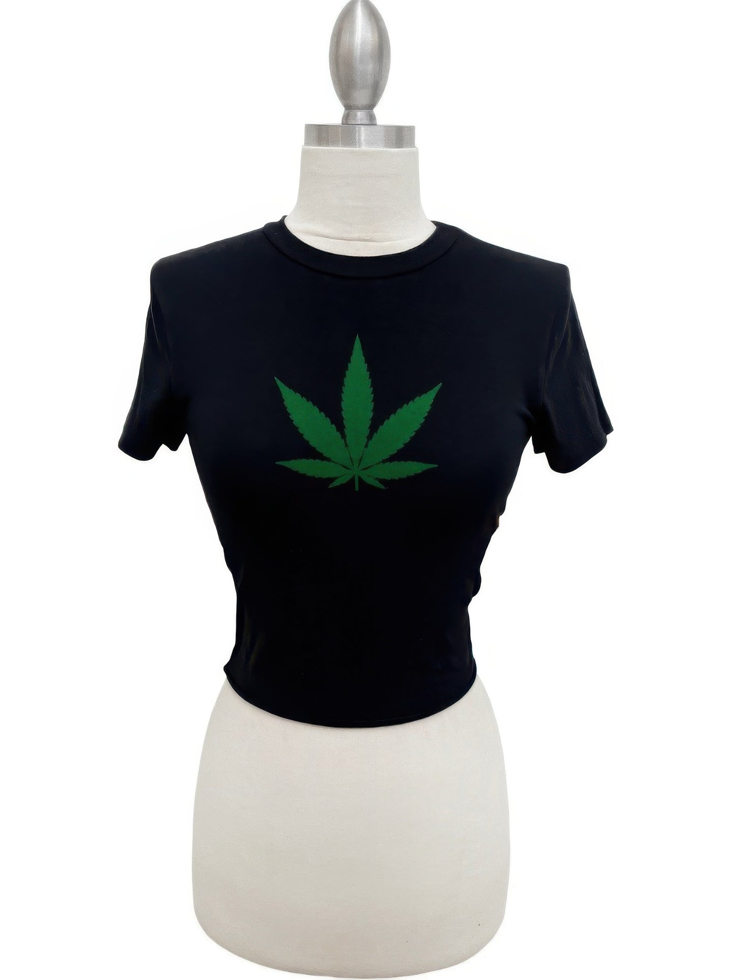 Cannabis Leaf Graphic Crop Tee — Black