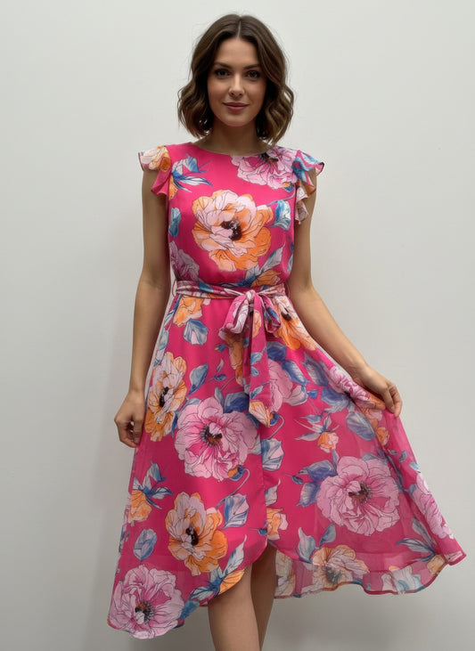 Shelby & Palmer Floral Ruffled Sleeve — Fuchsia