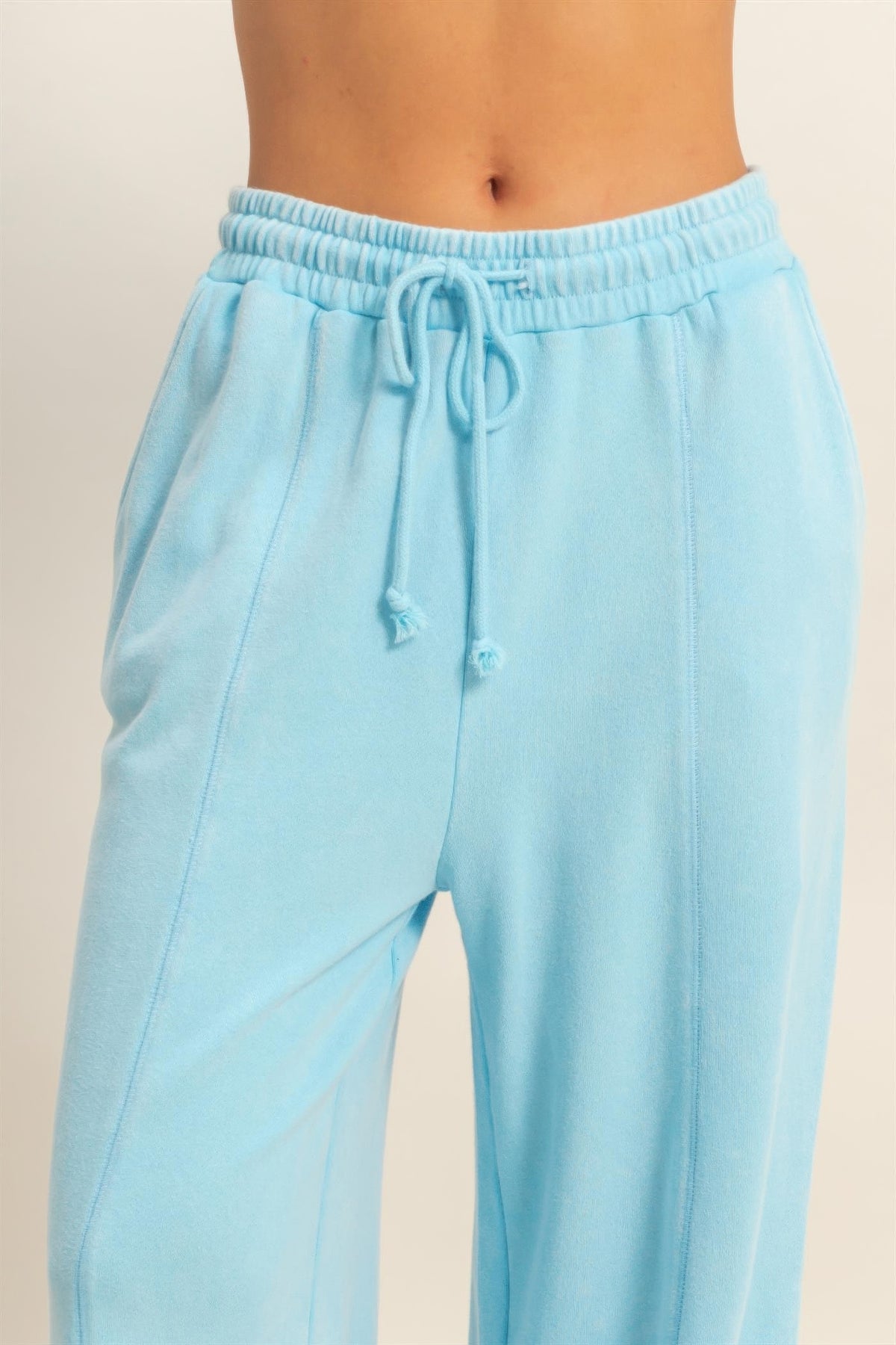 Acid Wash French Terry Wide-leg Pants — Blue