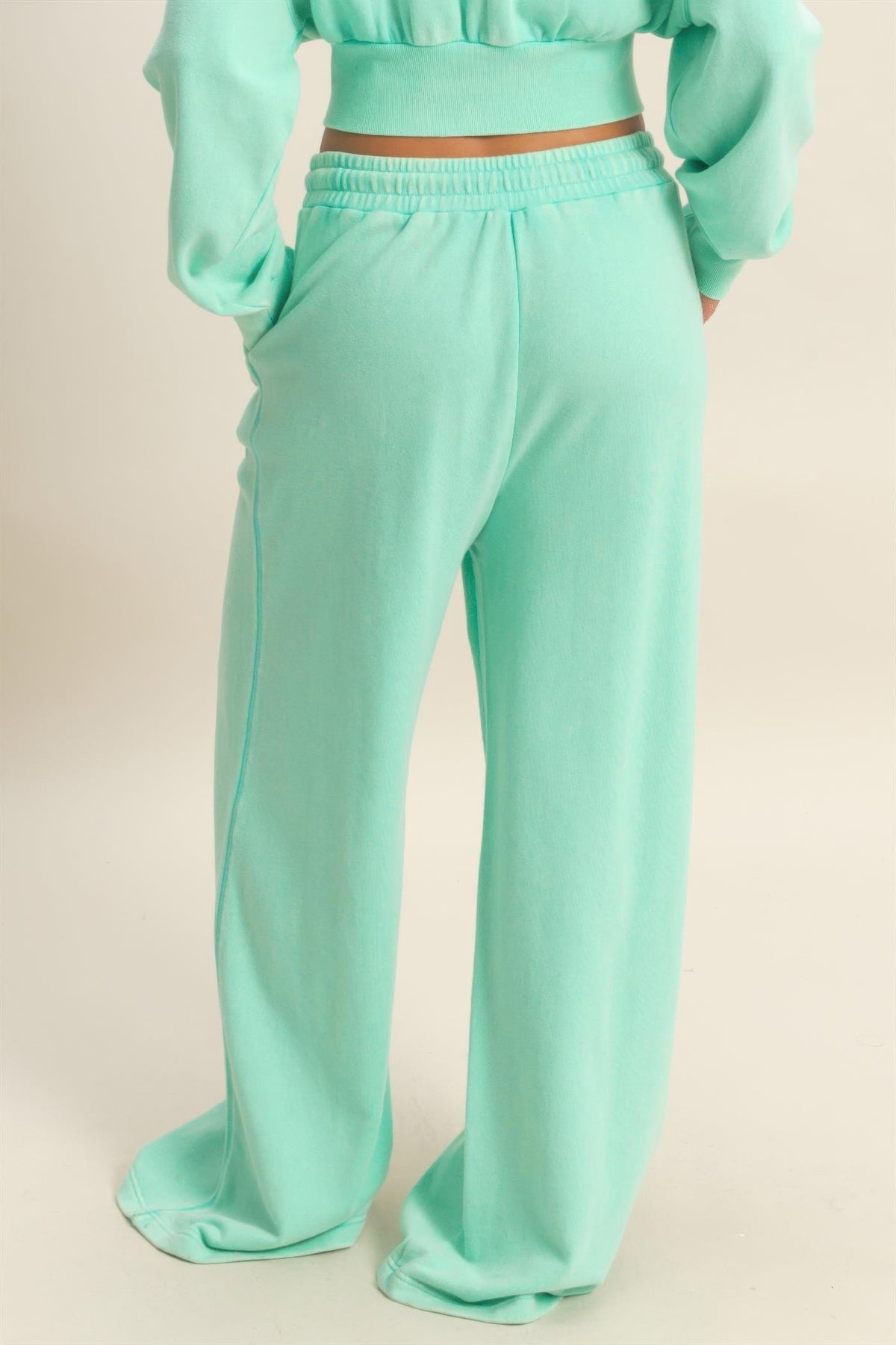 Acid Wash French Terry Wide-leg Pants — Mint