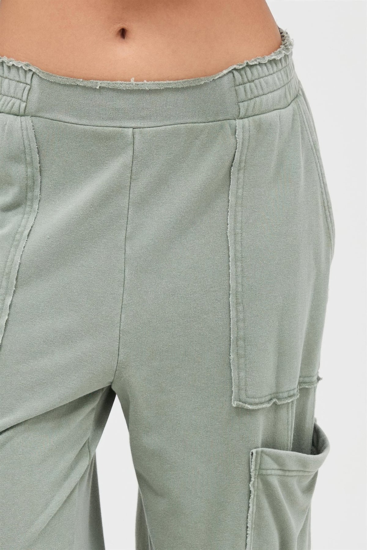Mineral Wash Wide Leg Cargo Pants — Sage green