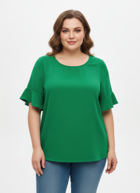 Textured Ruffle Sleeve Short Sleeve Top