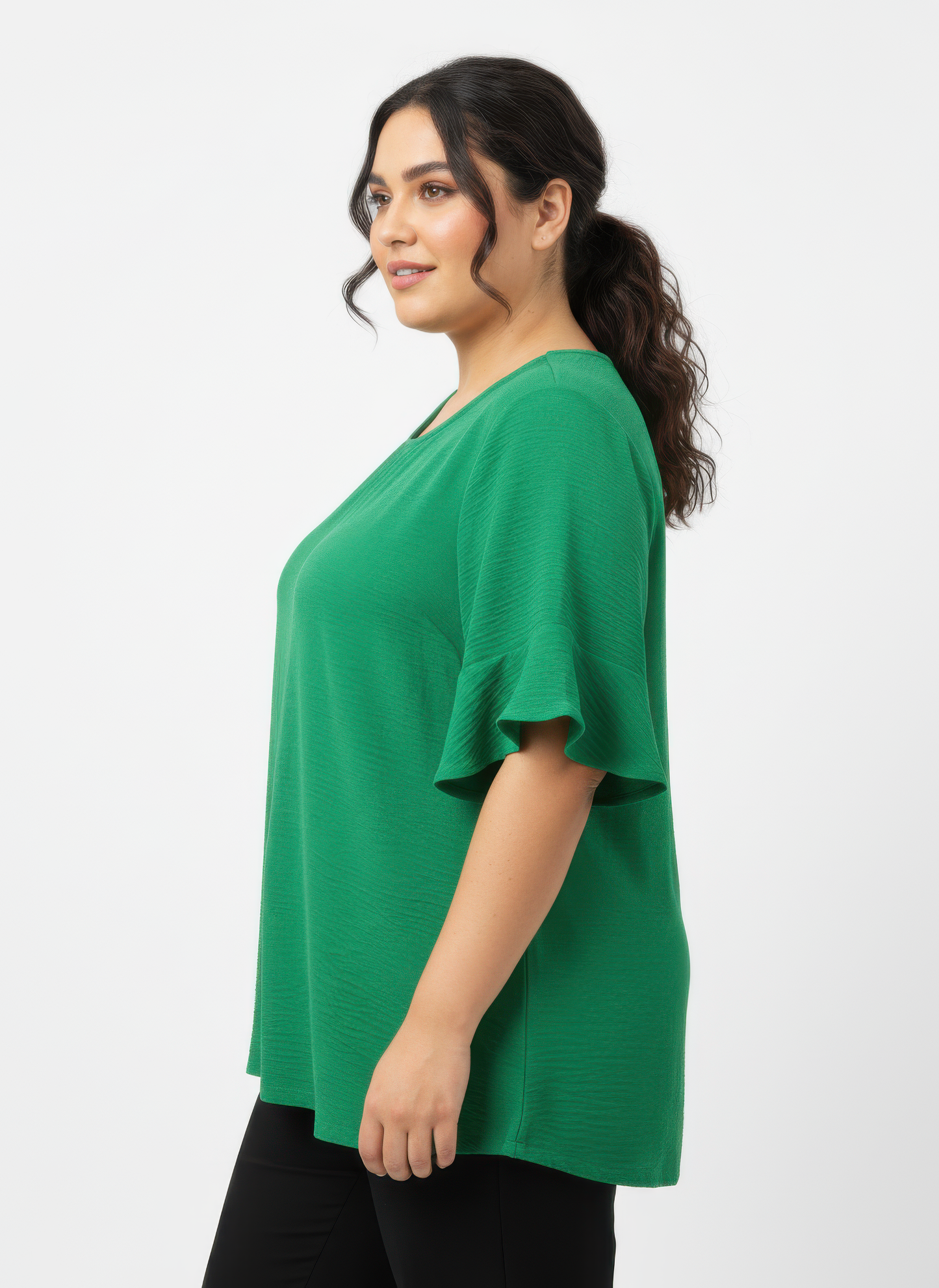 Textured Ruffle Sleeve Short Sleeve Top